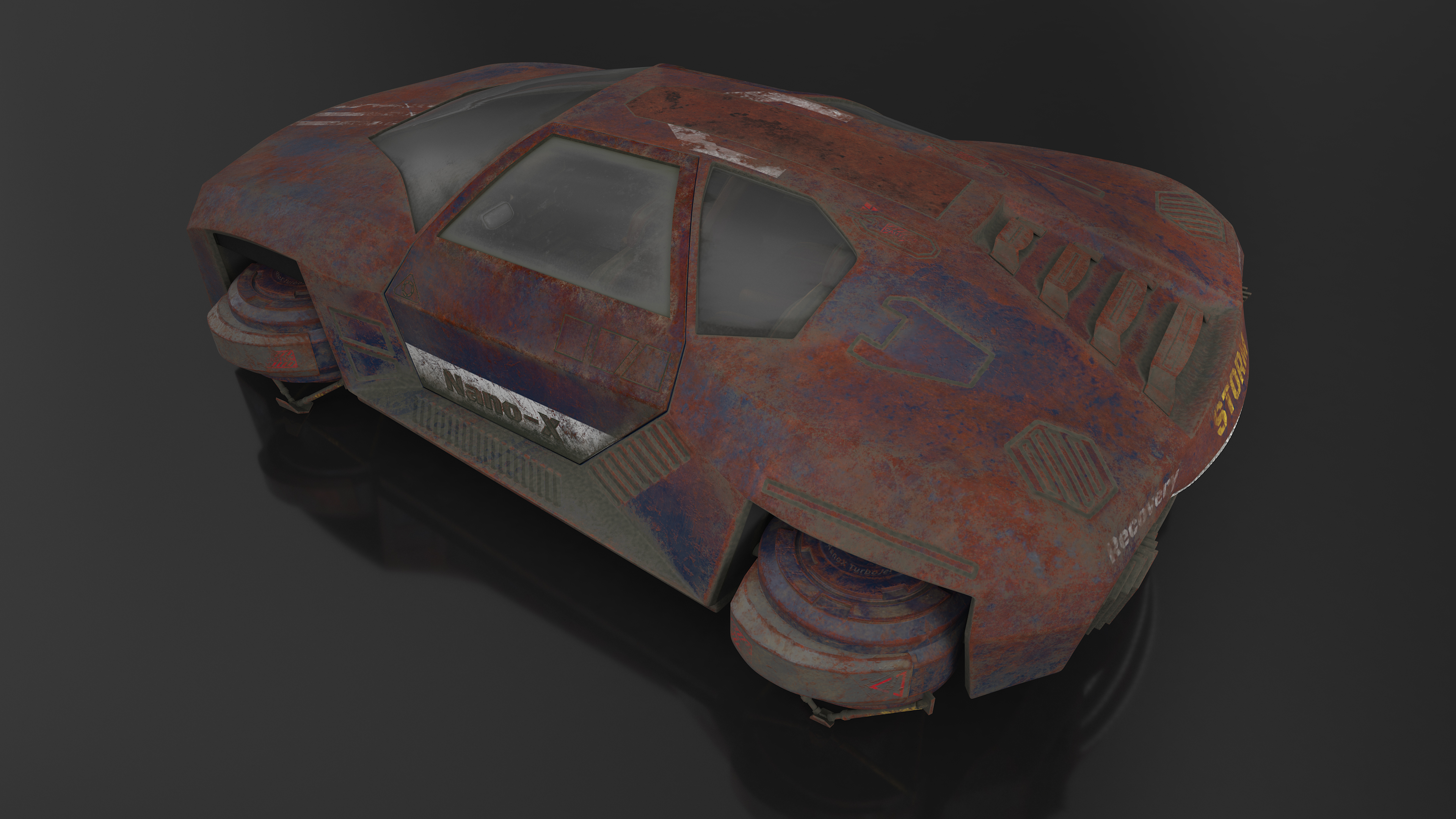 3D Rusty Hover Car Simple Interior