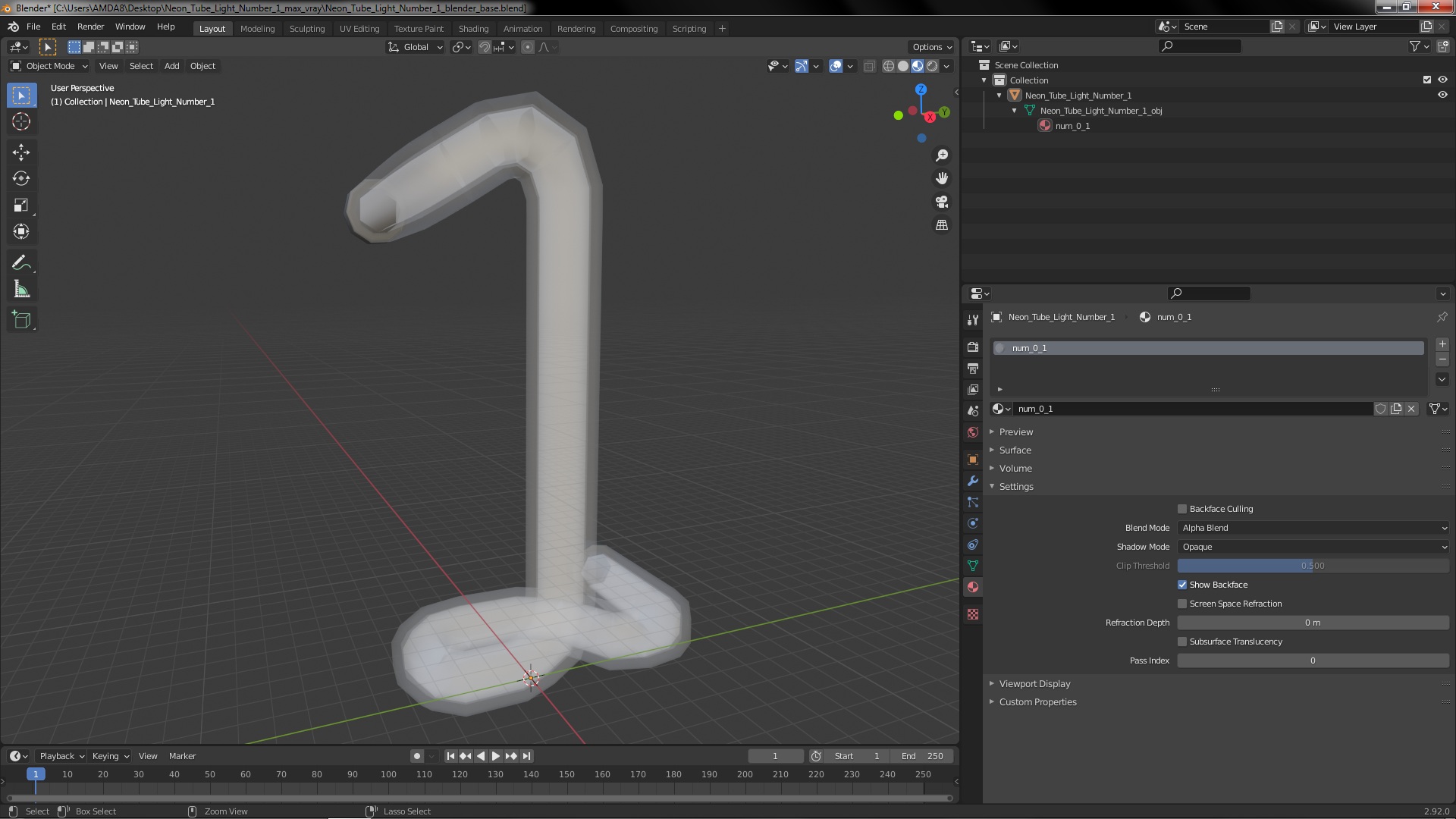 Neon Tube Light Number 1 3D model