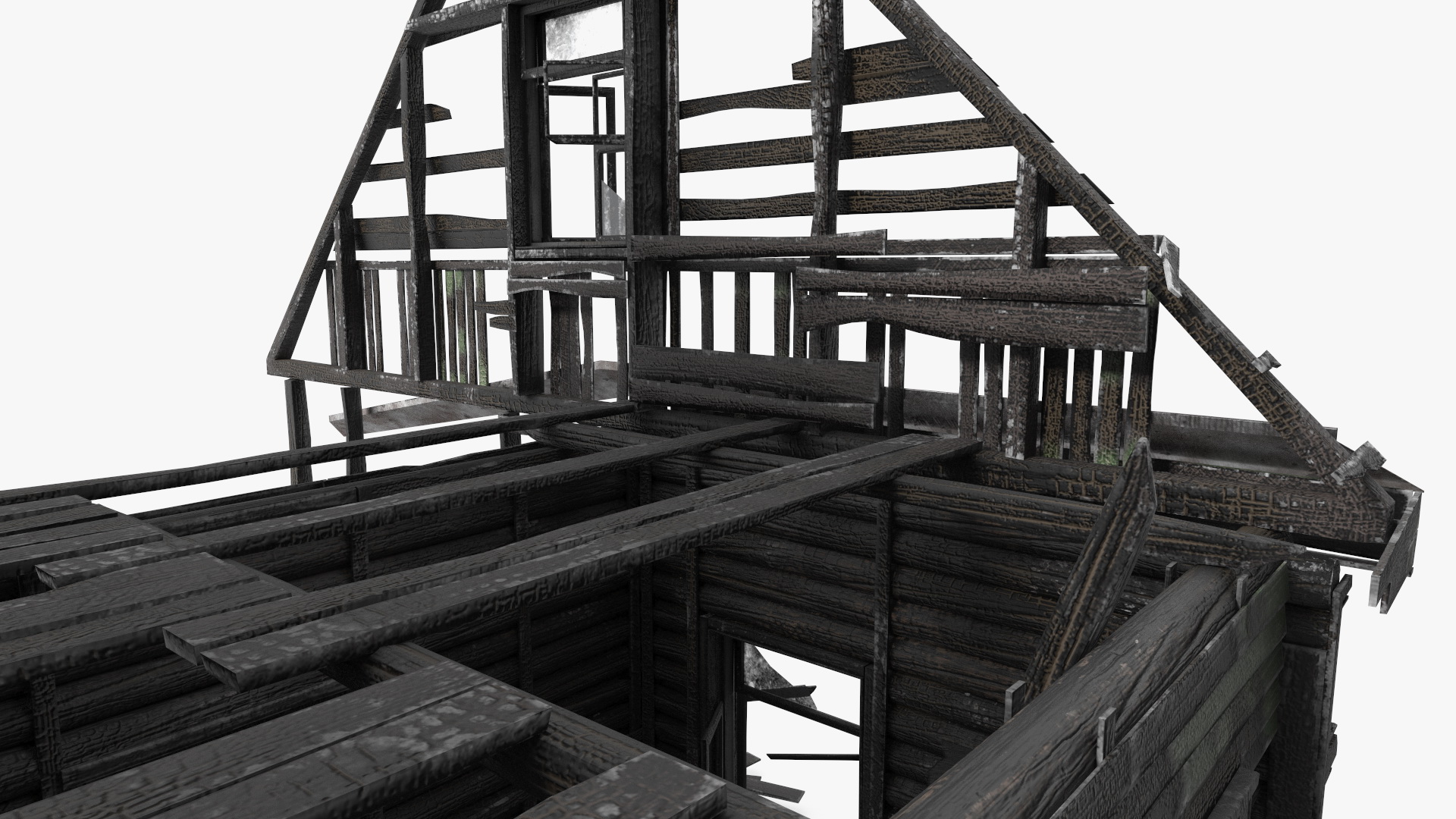 Burnt Wooden House Green 3D model