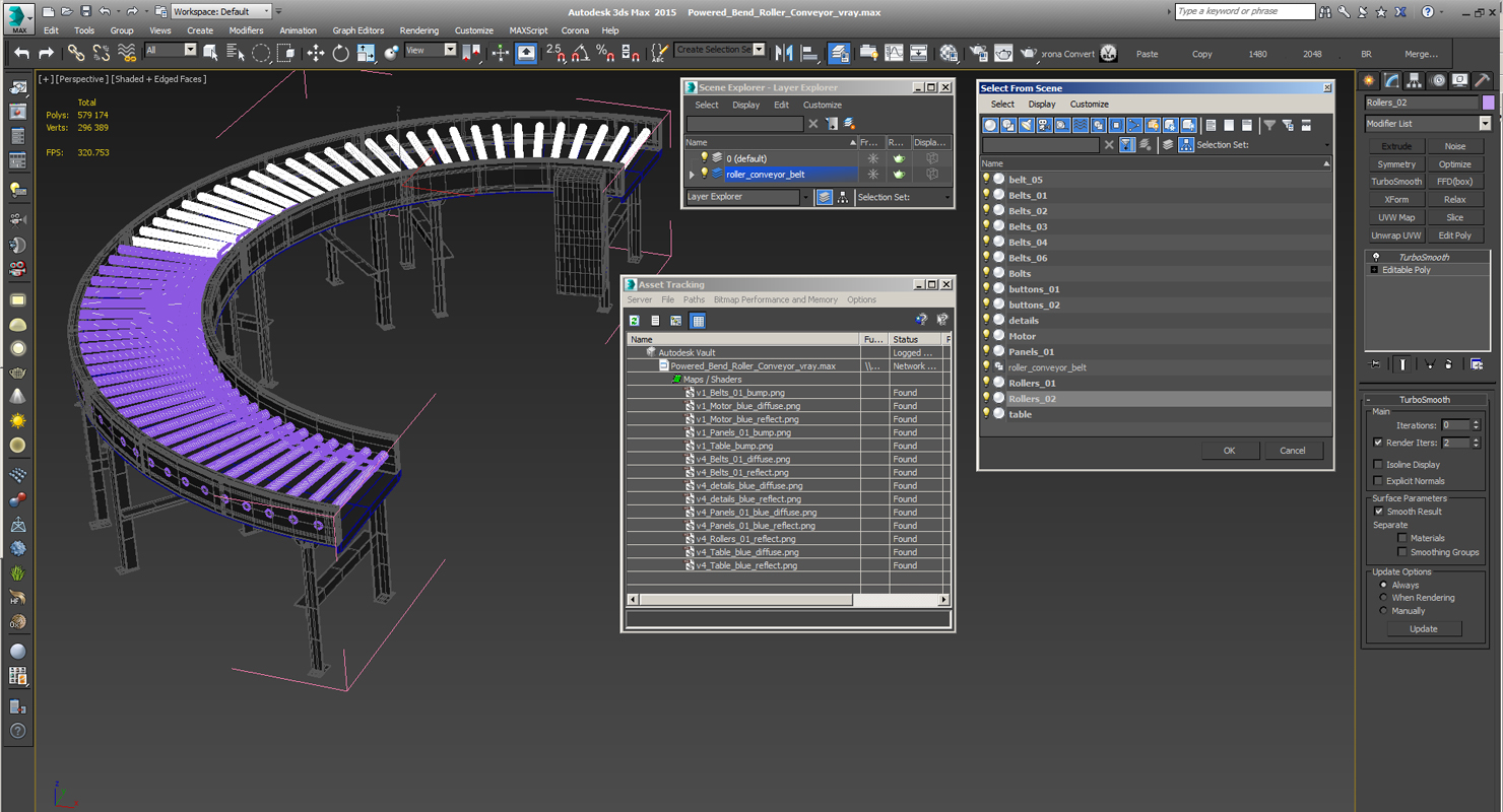 3D Powered Bend Roller Conveyor model