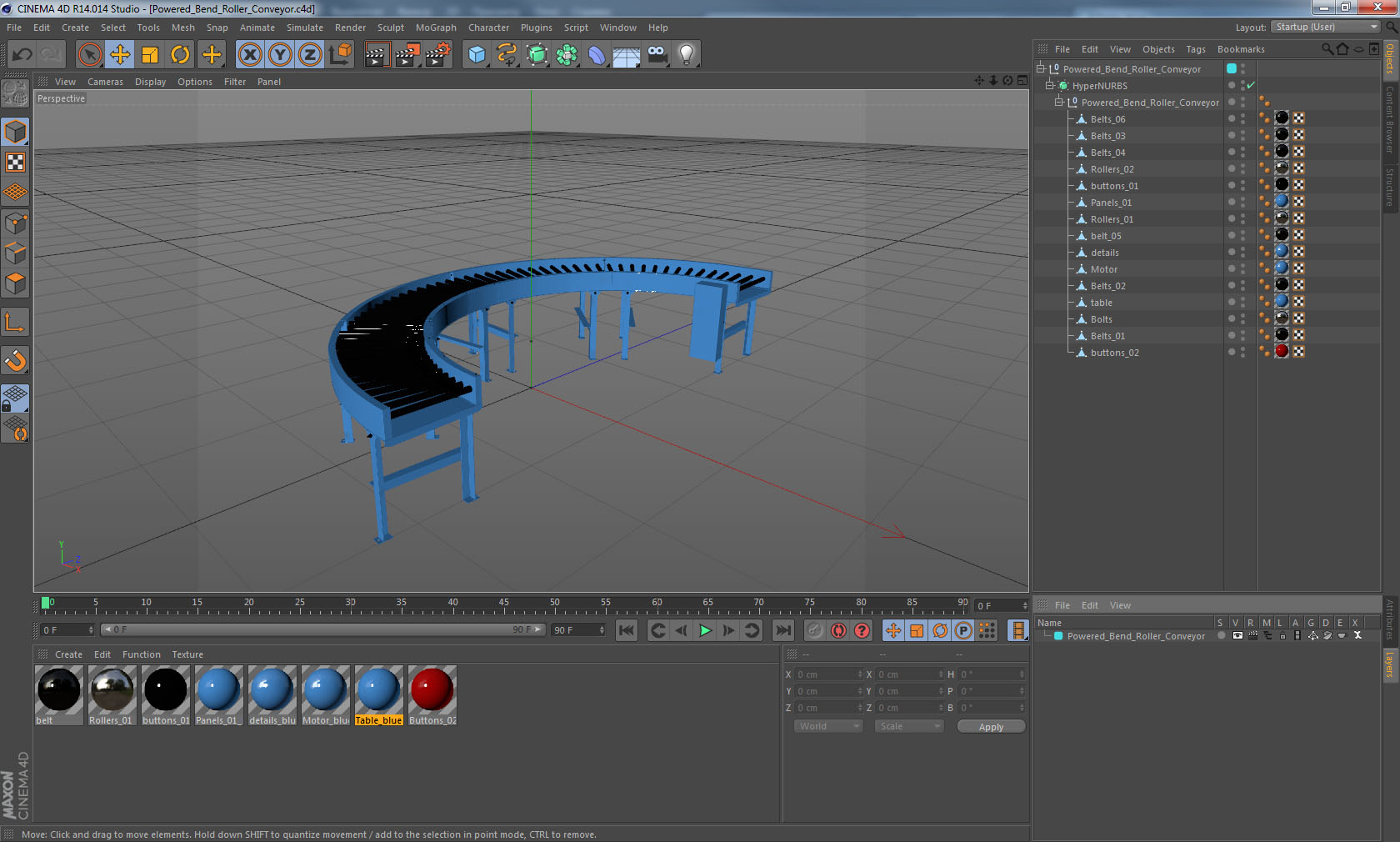 3D Powered Bend Roller Conveyor model