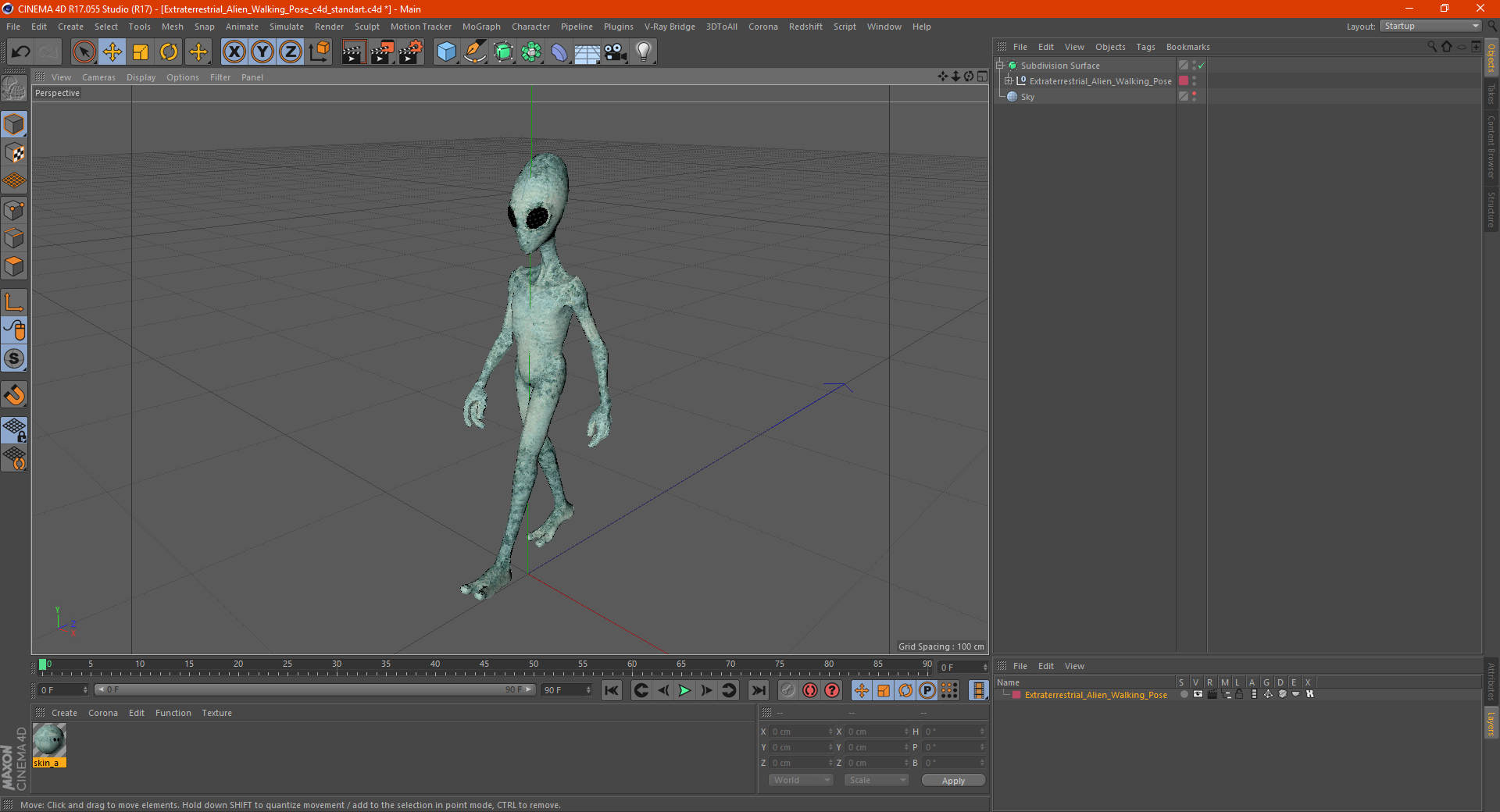 3D model Extraterrestrial Alien Walking Pose