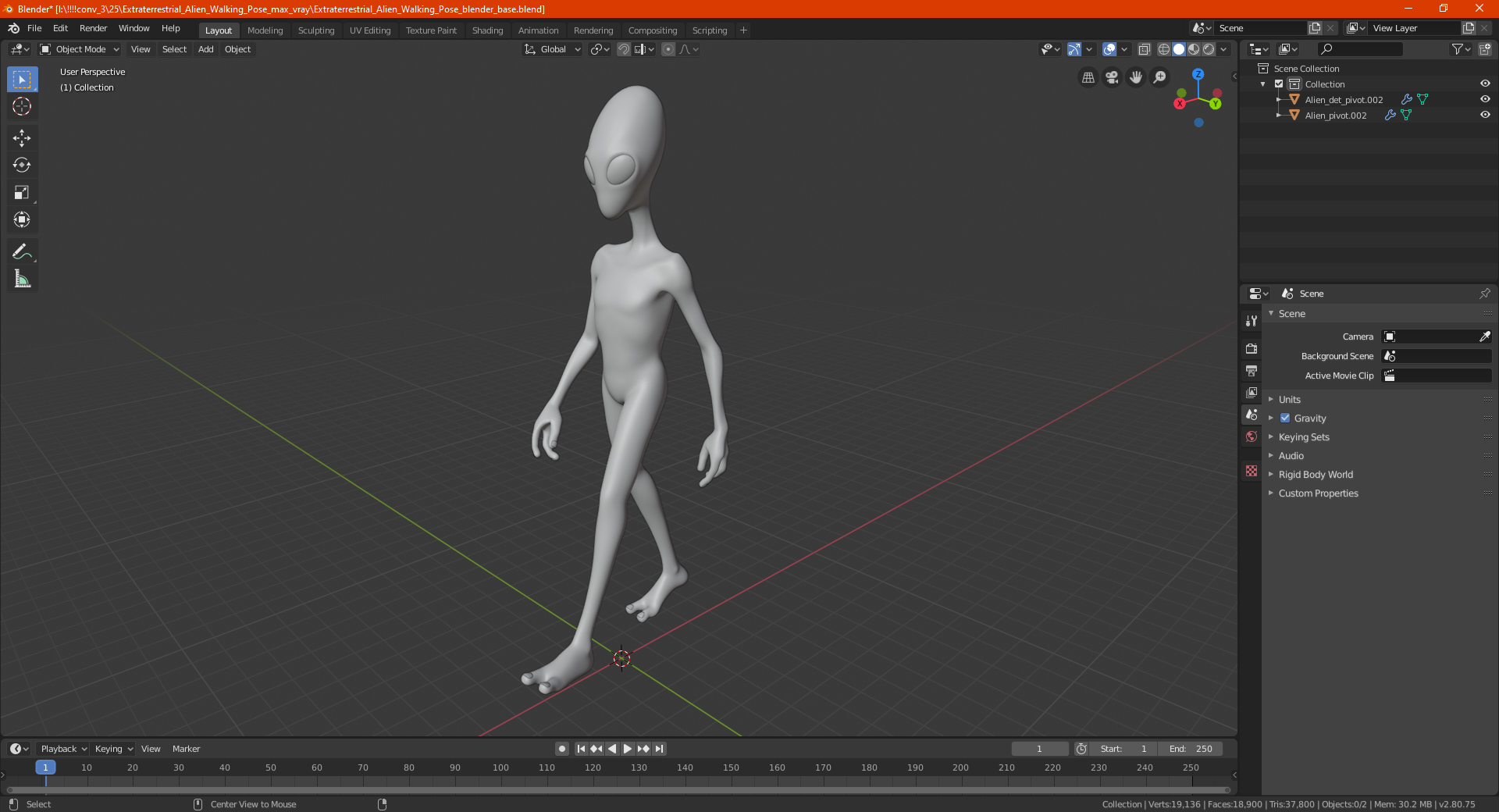 3D model Extraterrestrial Alien Walking Pose