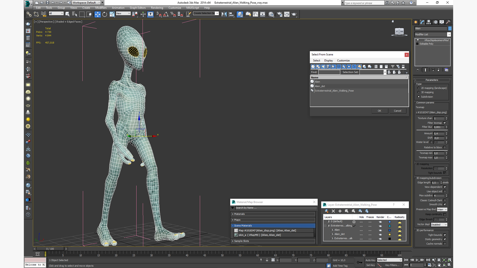 3D model Extraterrestrial Alien Walking Pose