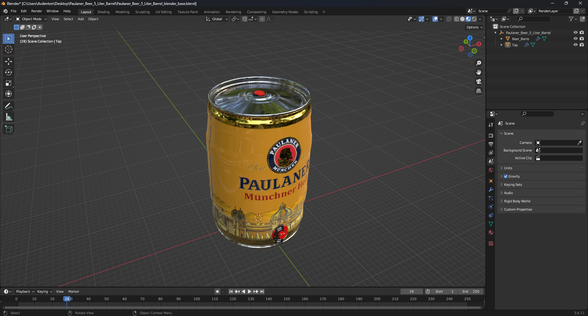 3D Paulaner Beer 5 Liter Barrel model