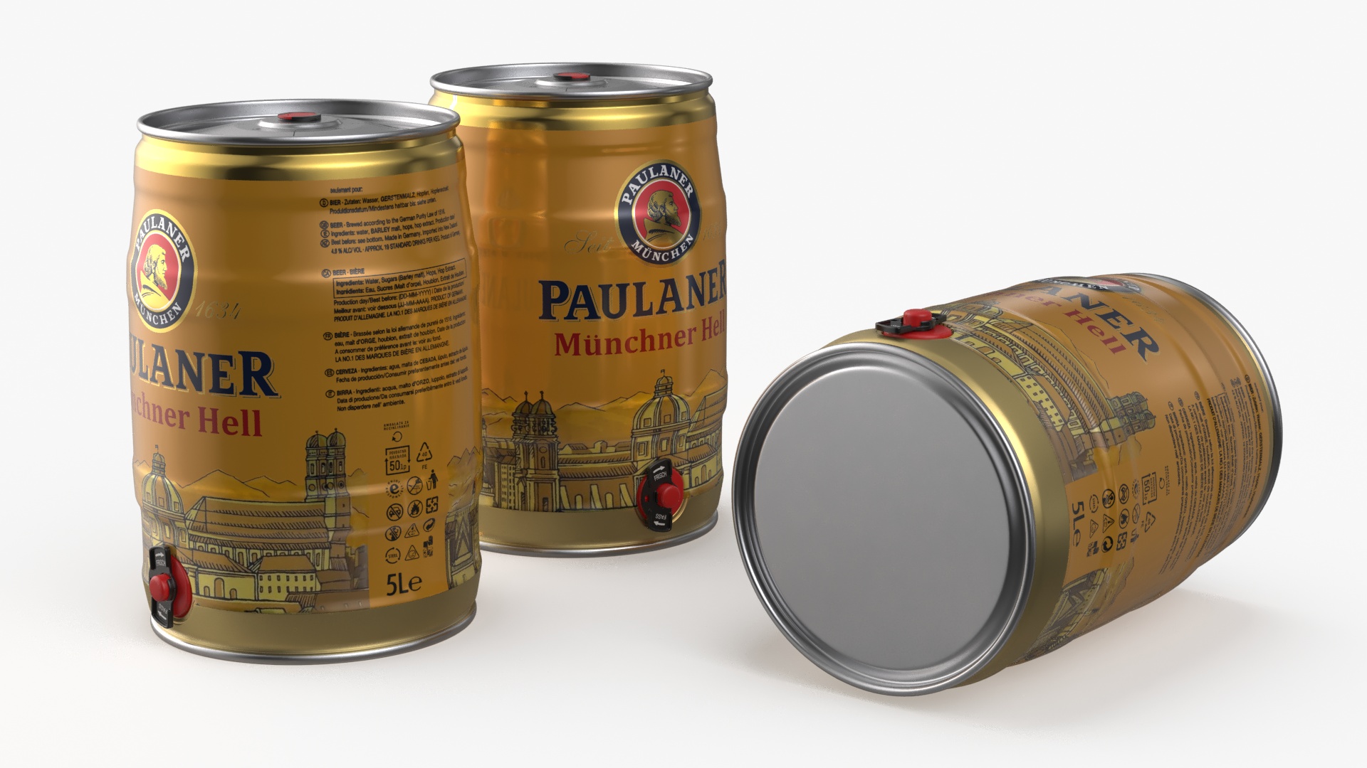 3D Paulaner Beer 5 Liter Barrel model