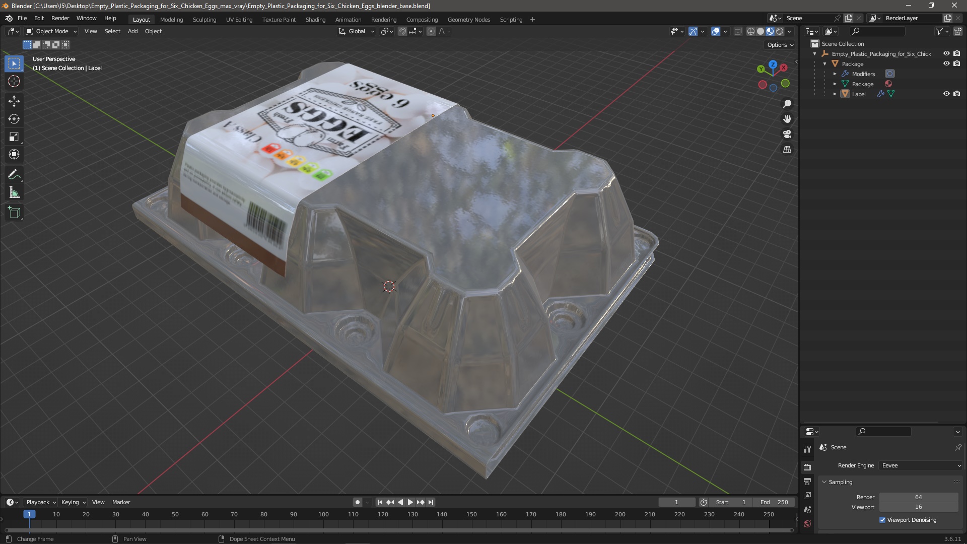 Empty Plastic Packaging for Six Chicken Eggs 3D model
