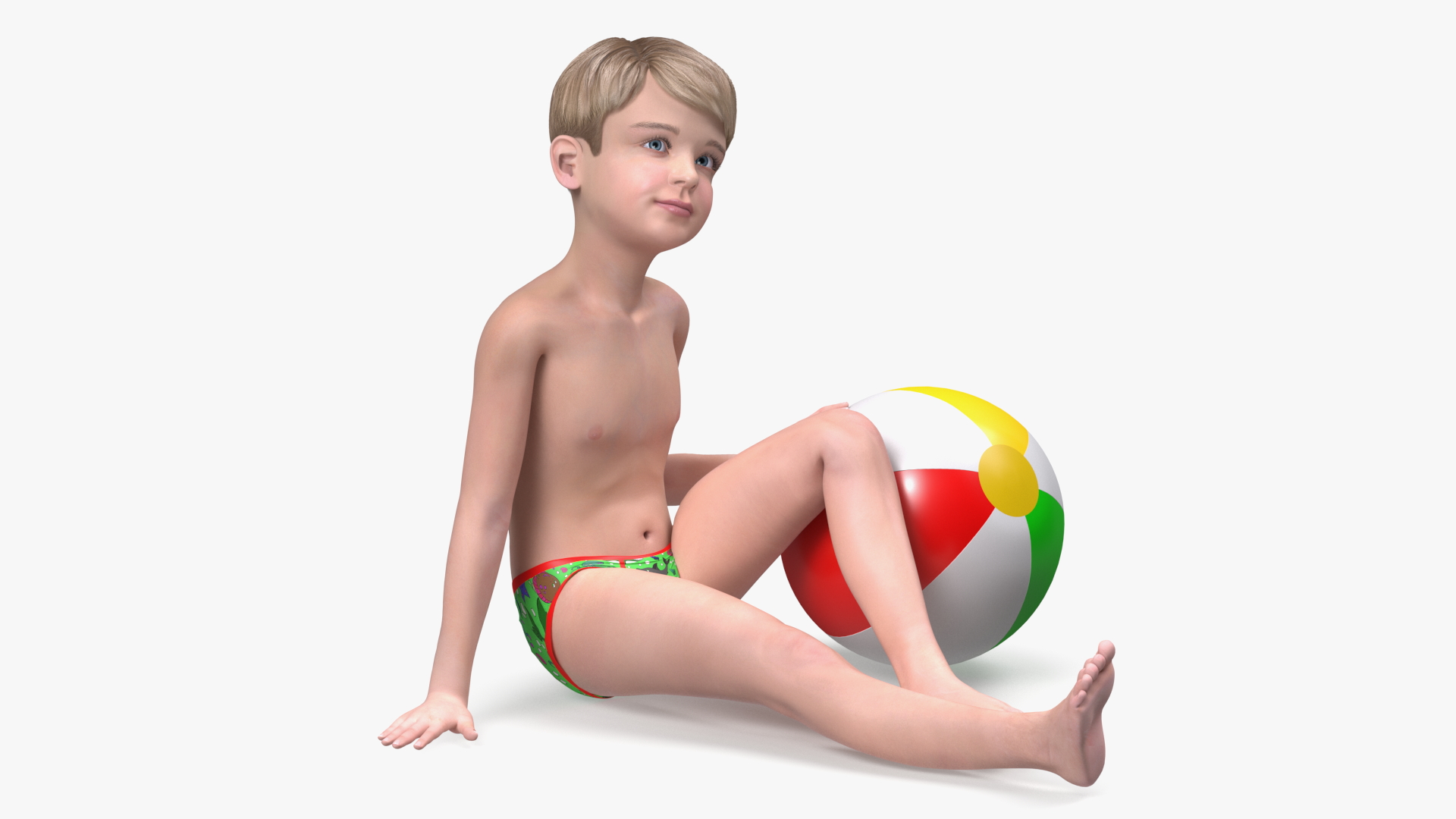 Sitting Child Boy Beach Style 3D model