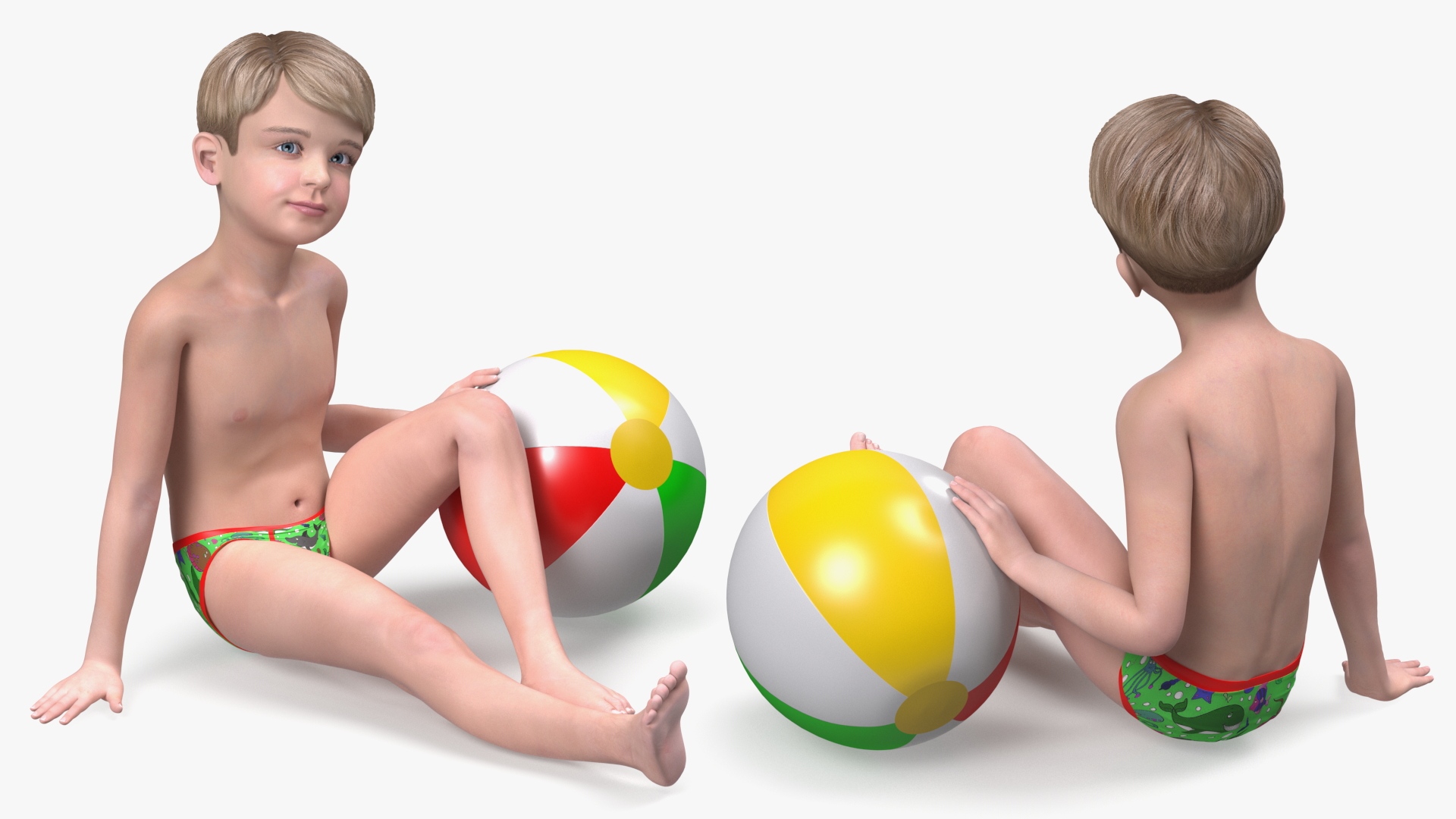 Sitting Child Boy Beach Style 3D model