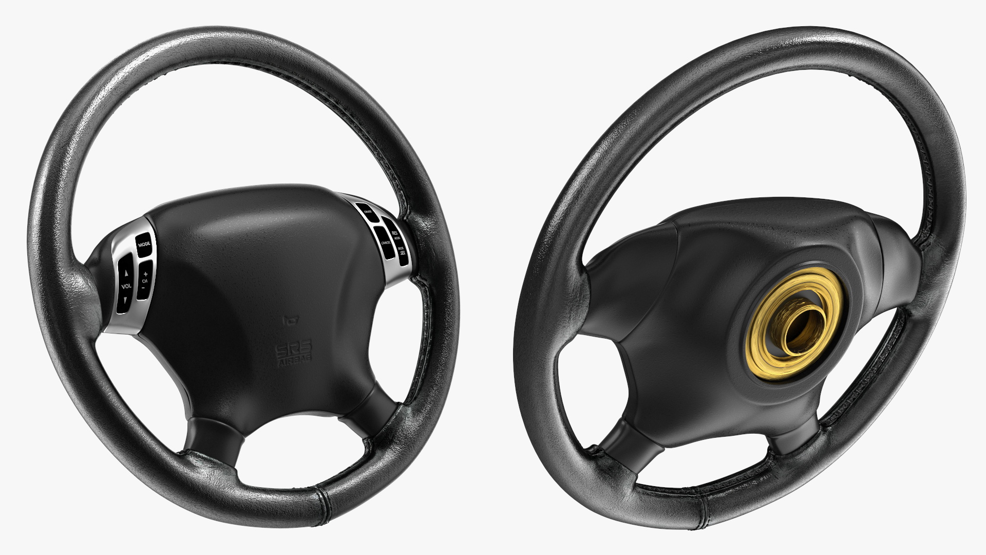 3D Black Leather Steering Wheel model