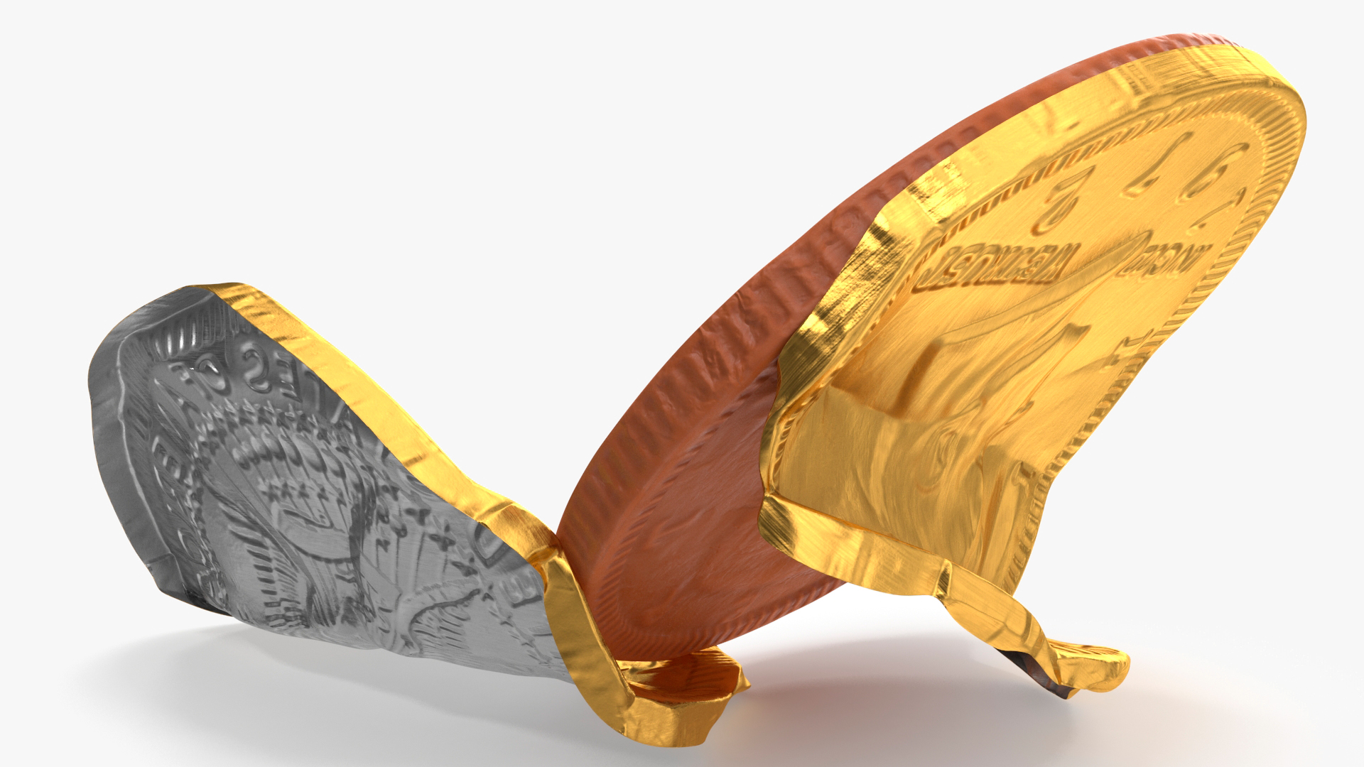 3D Chocolate Coin with Torned Golden Foil Wrapper