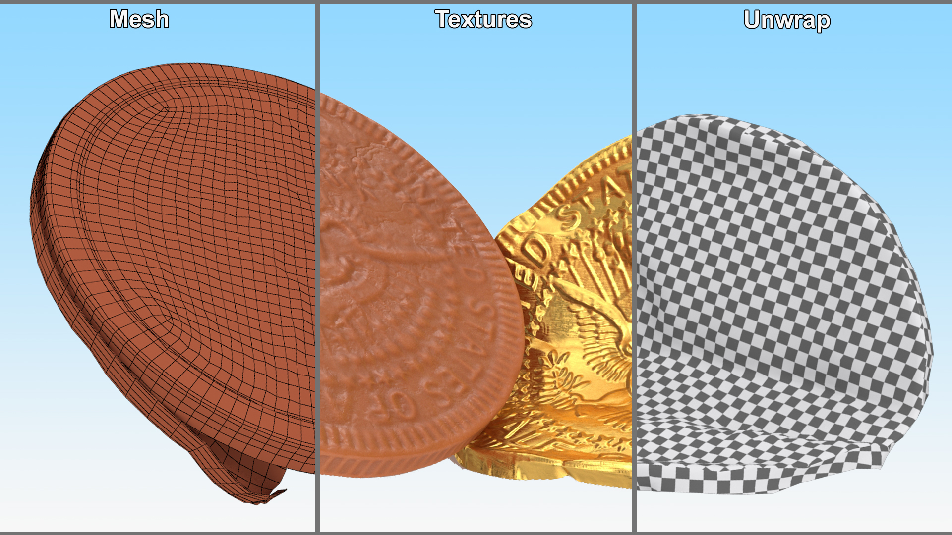 3D Chocolate Coin with Torned Golden Foil Wrapper