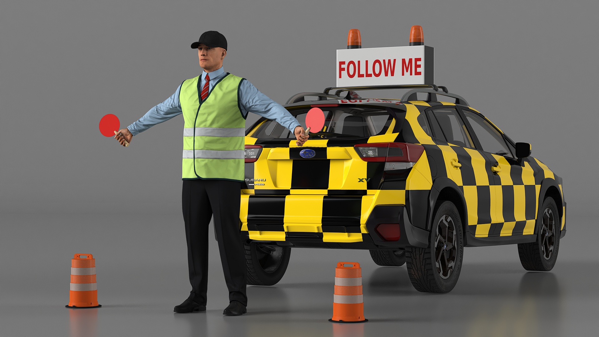 Subaru Follow Me Car with Ground Crew 3D