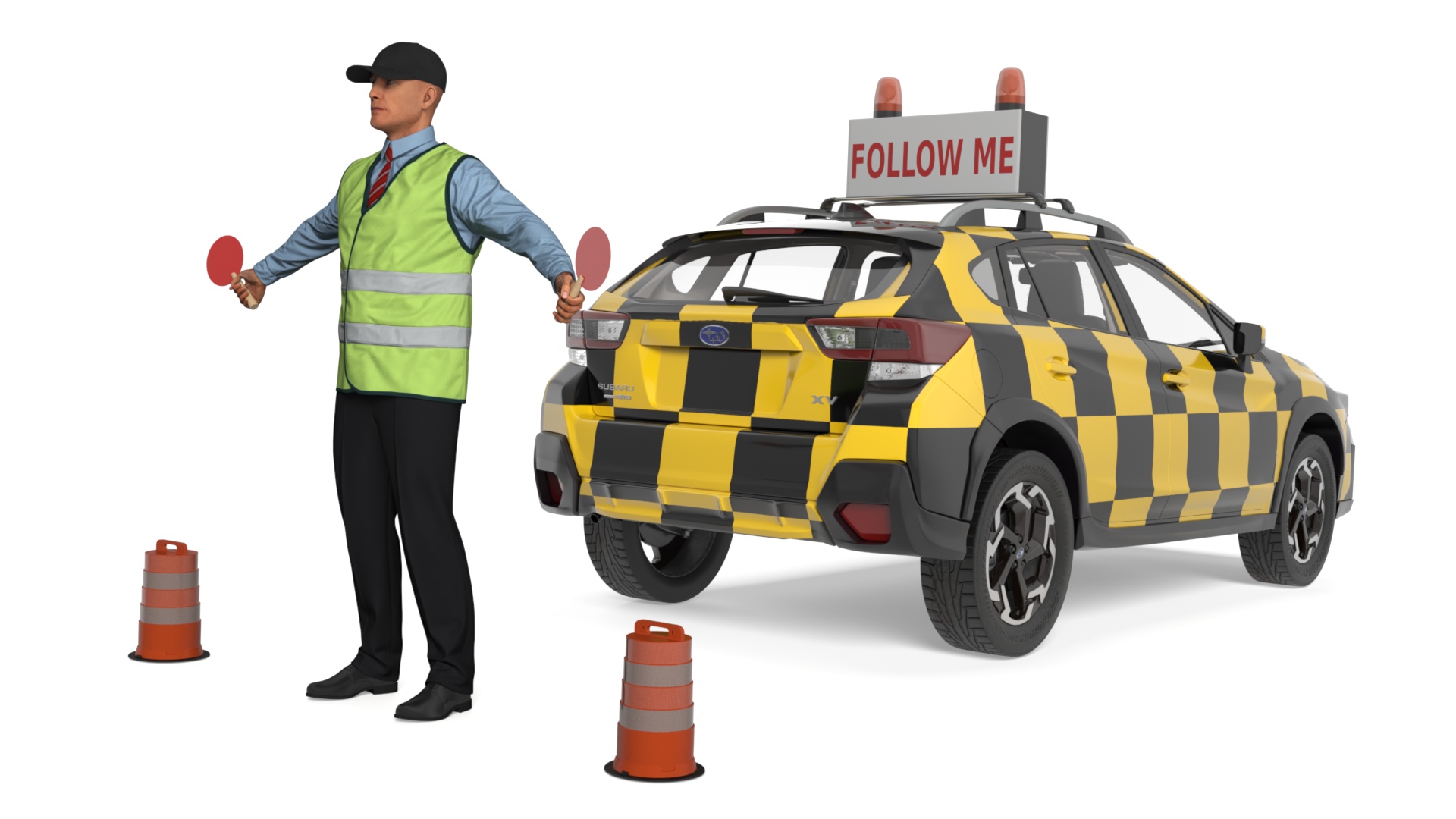 Subaru Follow Me Car with Ground Crew 3D