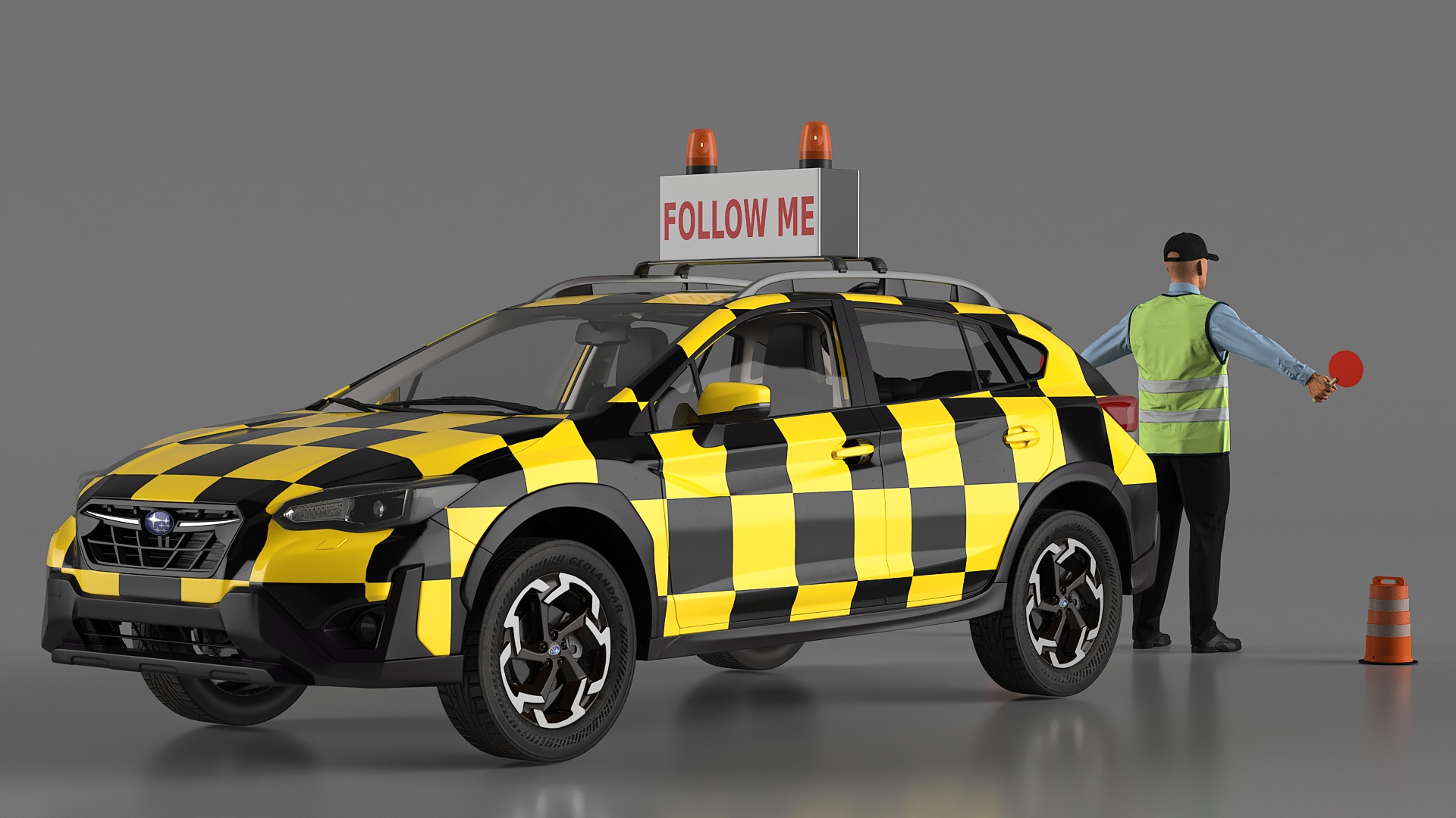 Subaru Follow Me Car with Ground Crew 3D