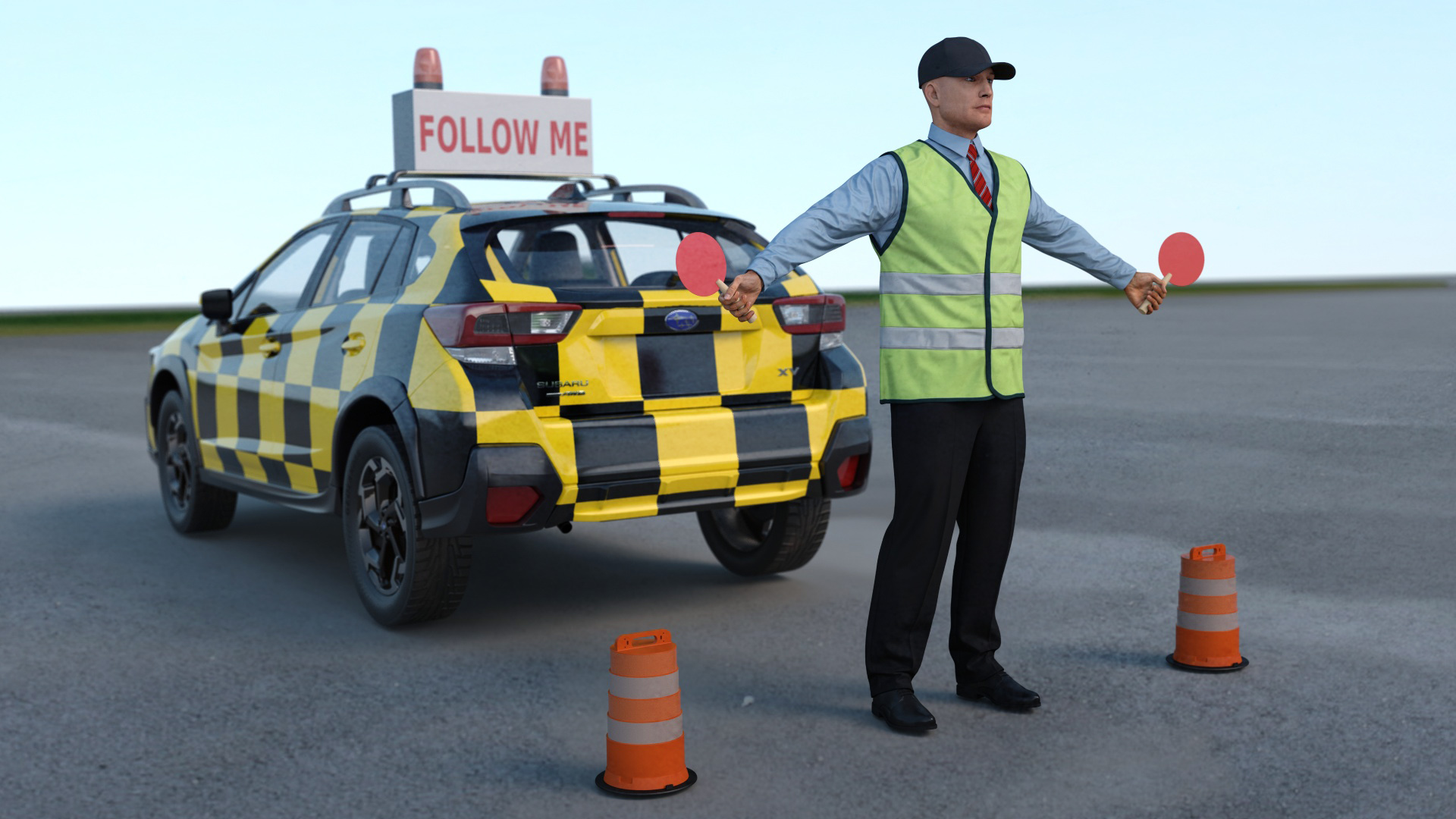 Subaru Follow Me Car with Ground Crew 3D