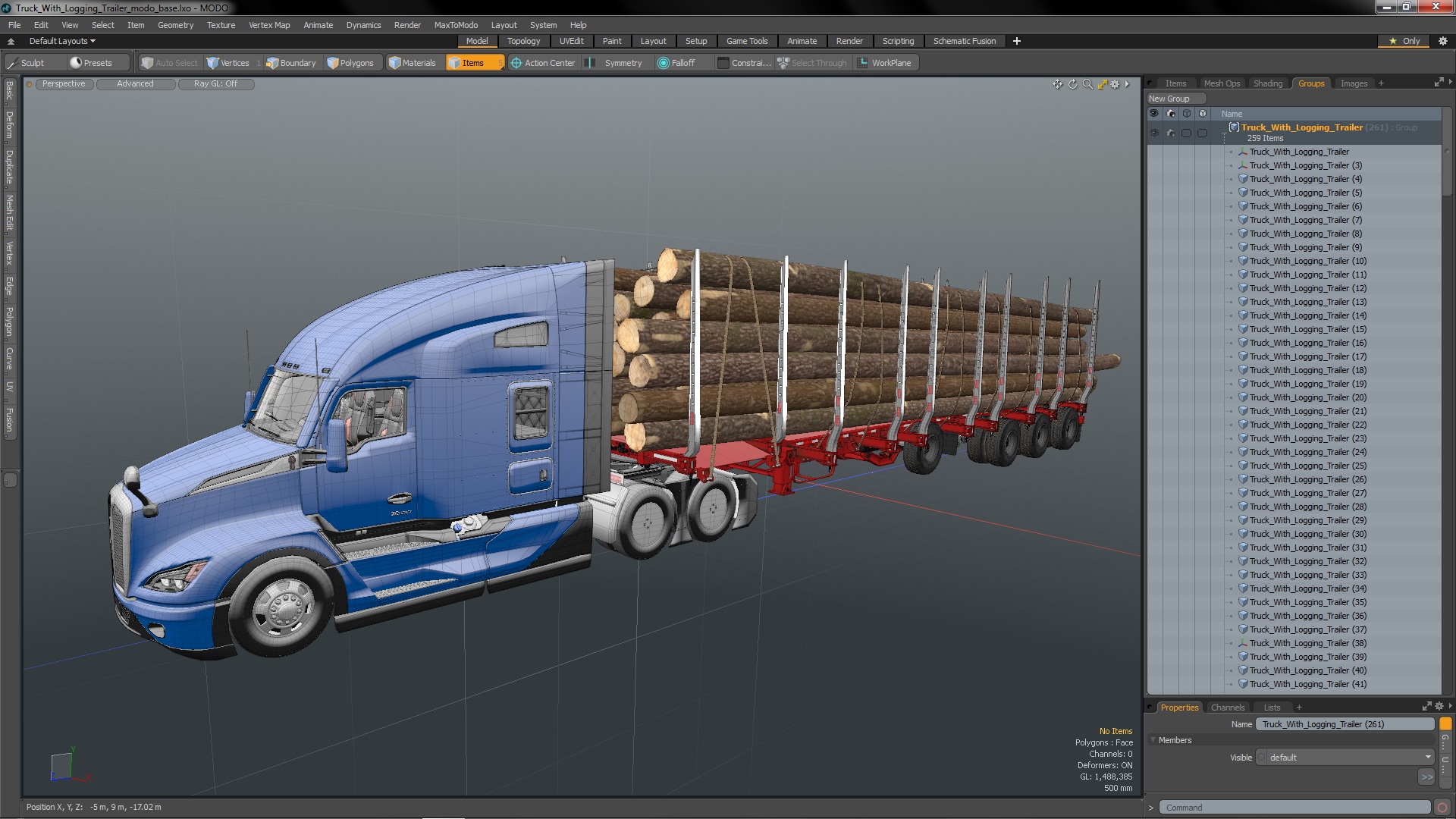 3D Truck With Logging Trailer