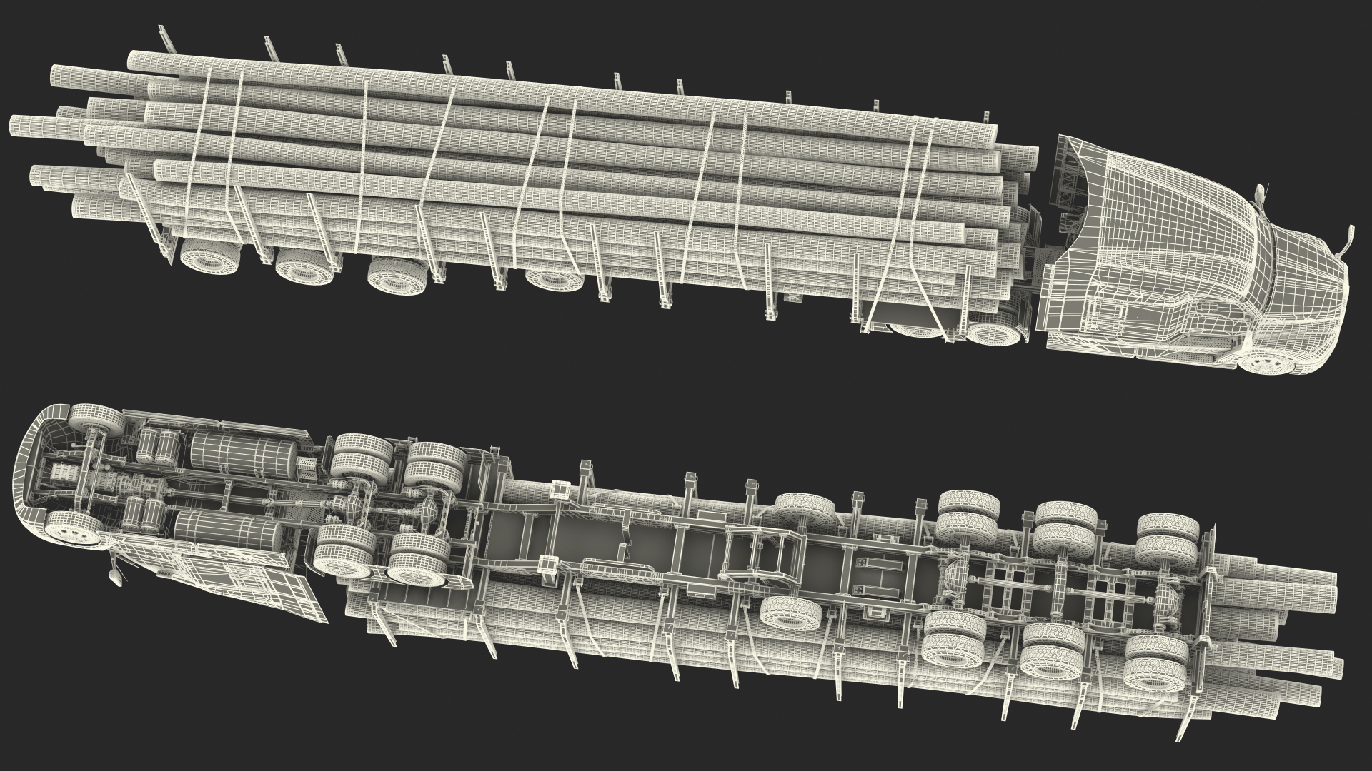 3D Truck With Logging Trailer