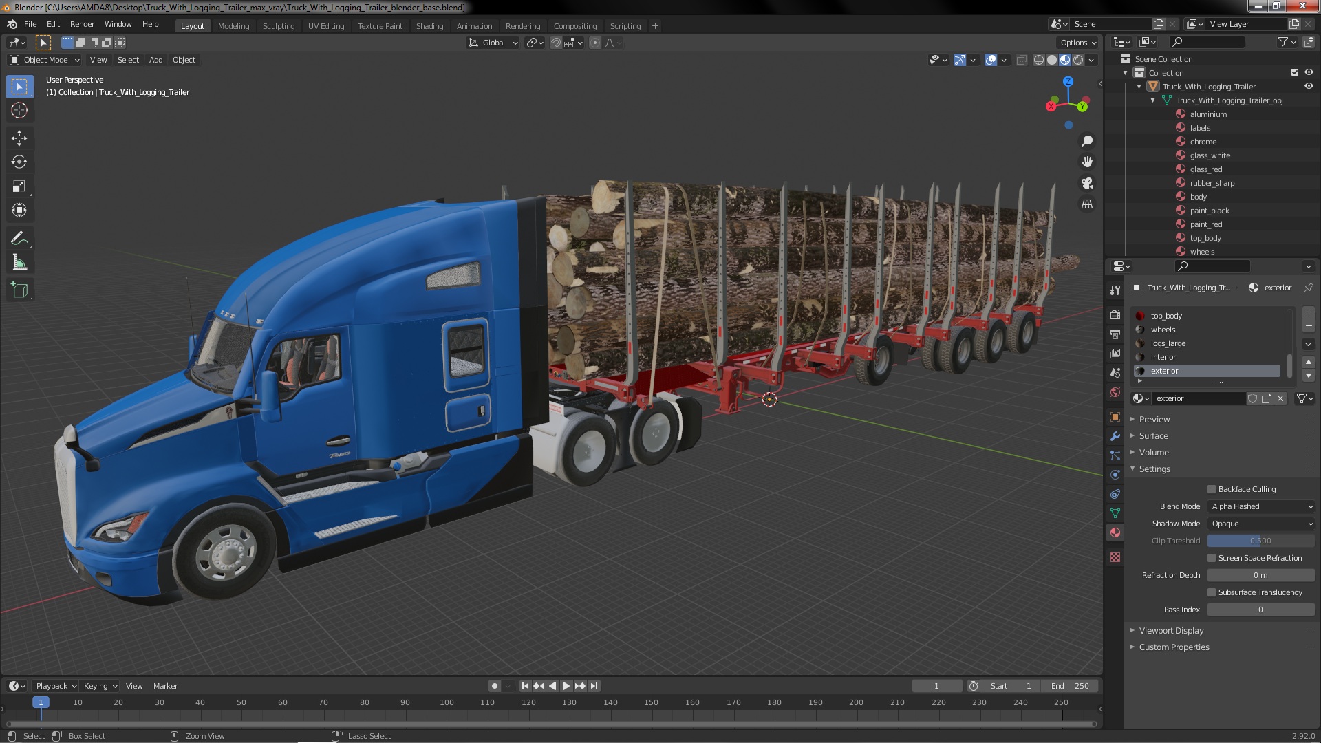 3D Truck With Logging Trailer