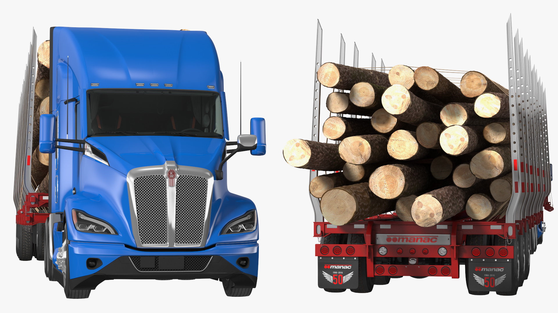 3D Truck With Logging Trailer