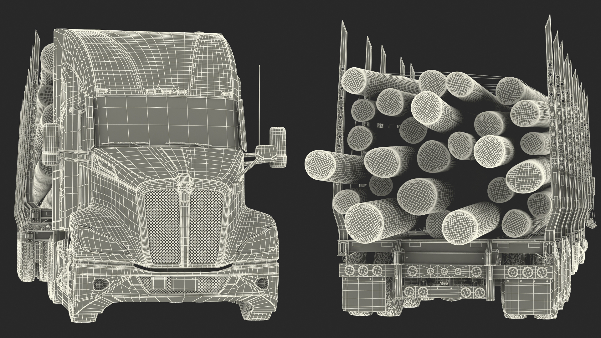 3D Truck With Logging Trailer