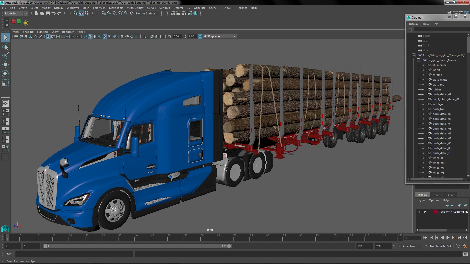 3D Truck With Logging Trailer