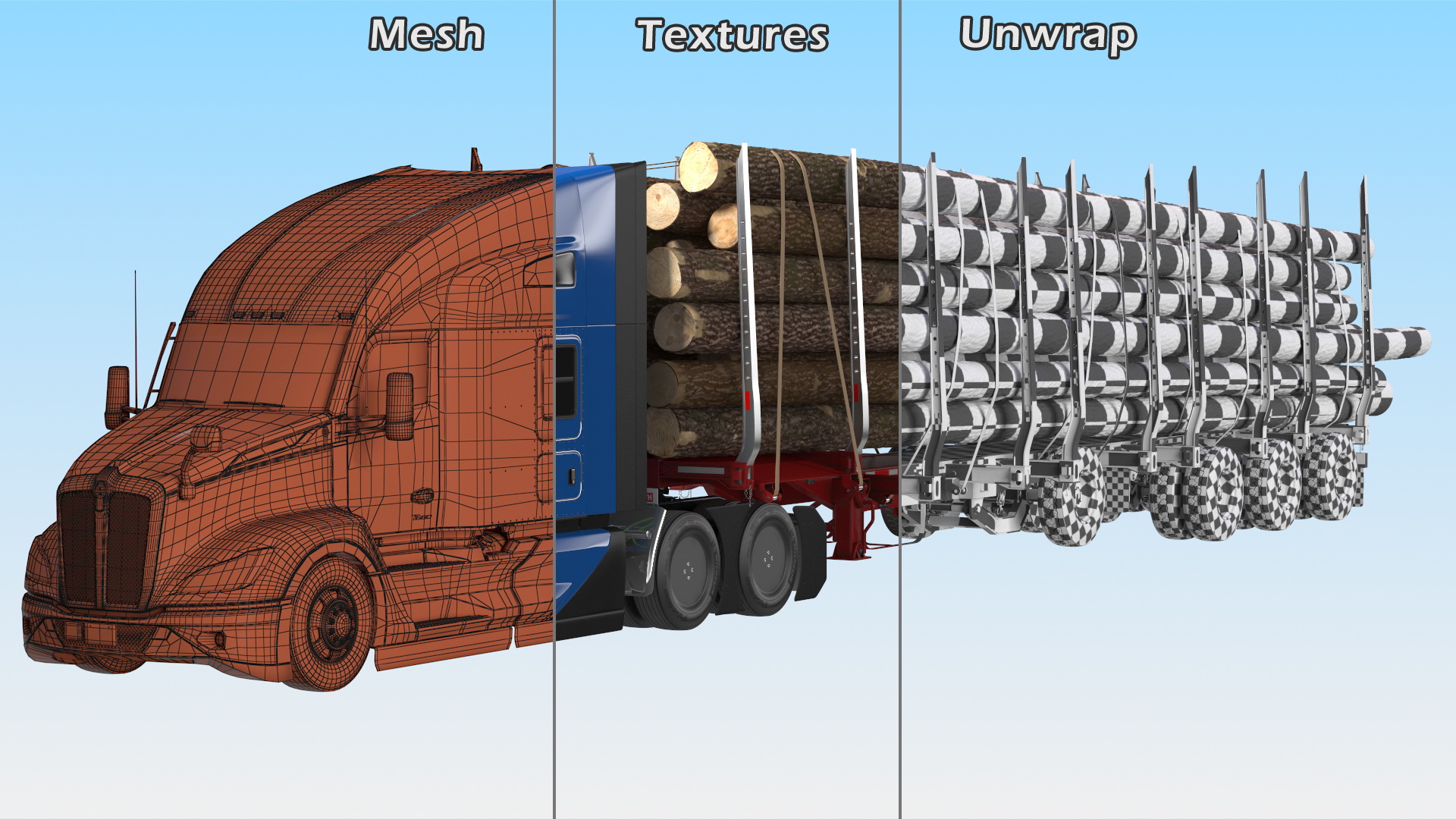 3D Truck With Logging Trailer