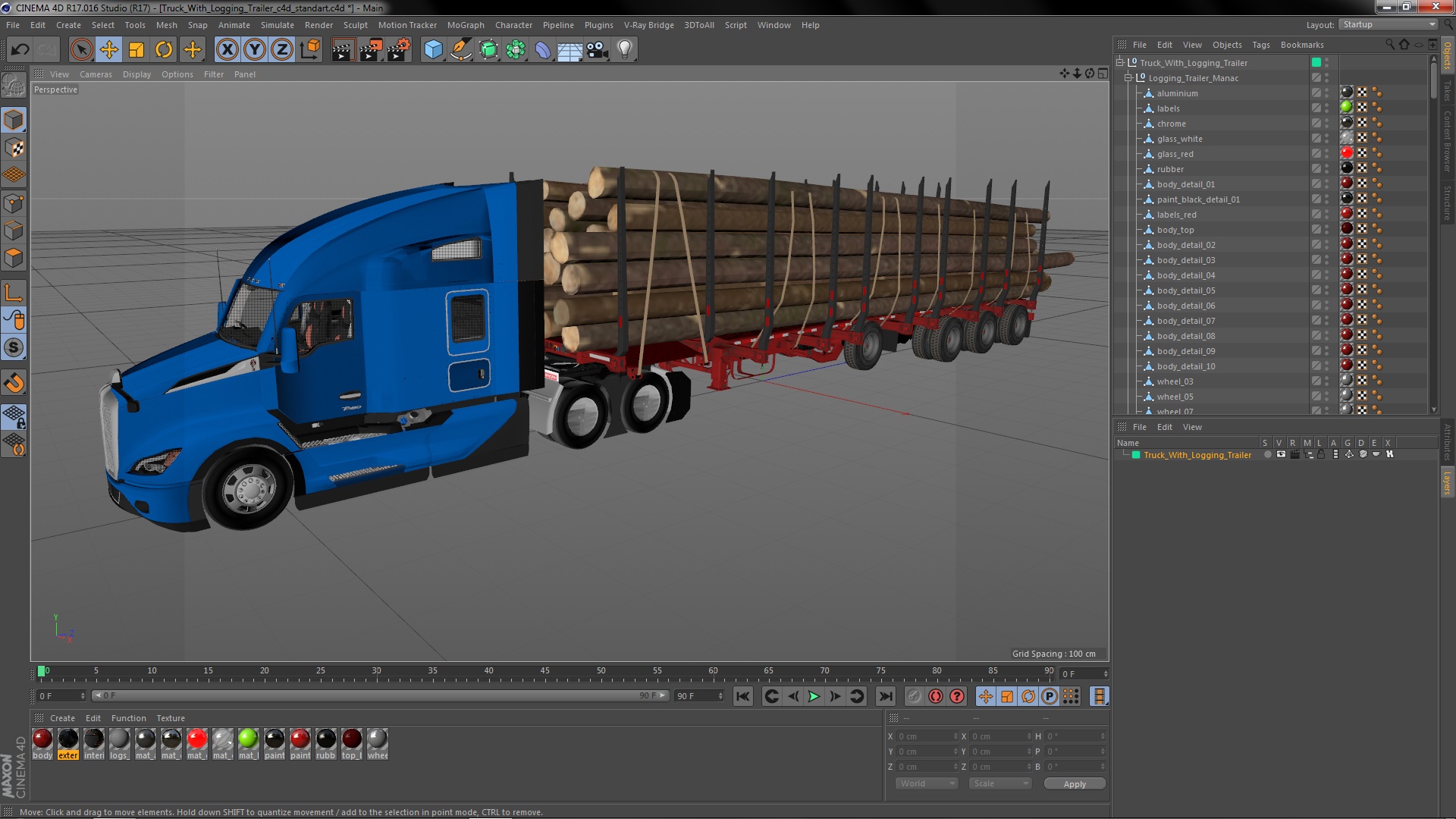 3D Truck With Logging Trailer