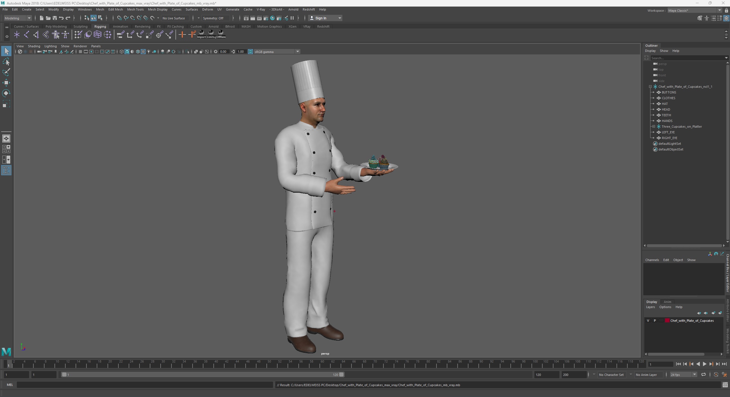 Chef with Plate of Cupcakes 3D