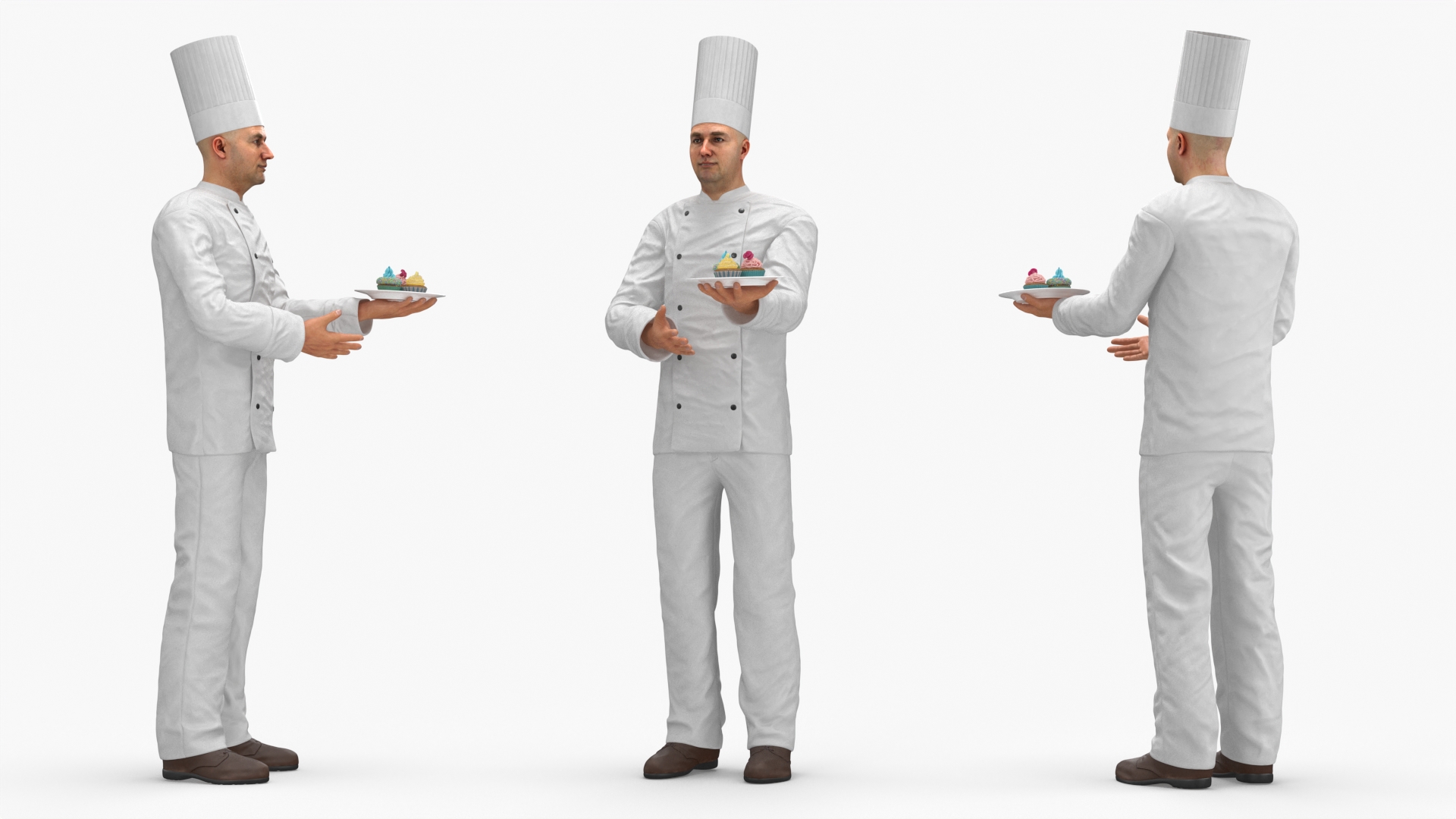 Chef with Plate of Cupcakes 3D