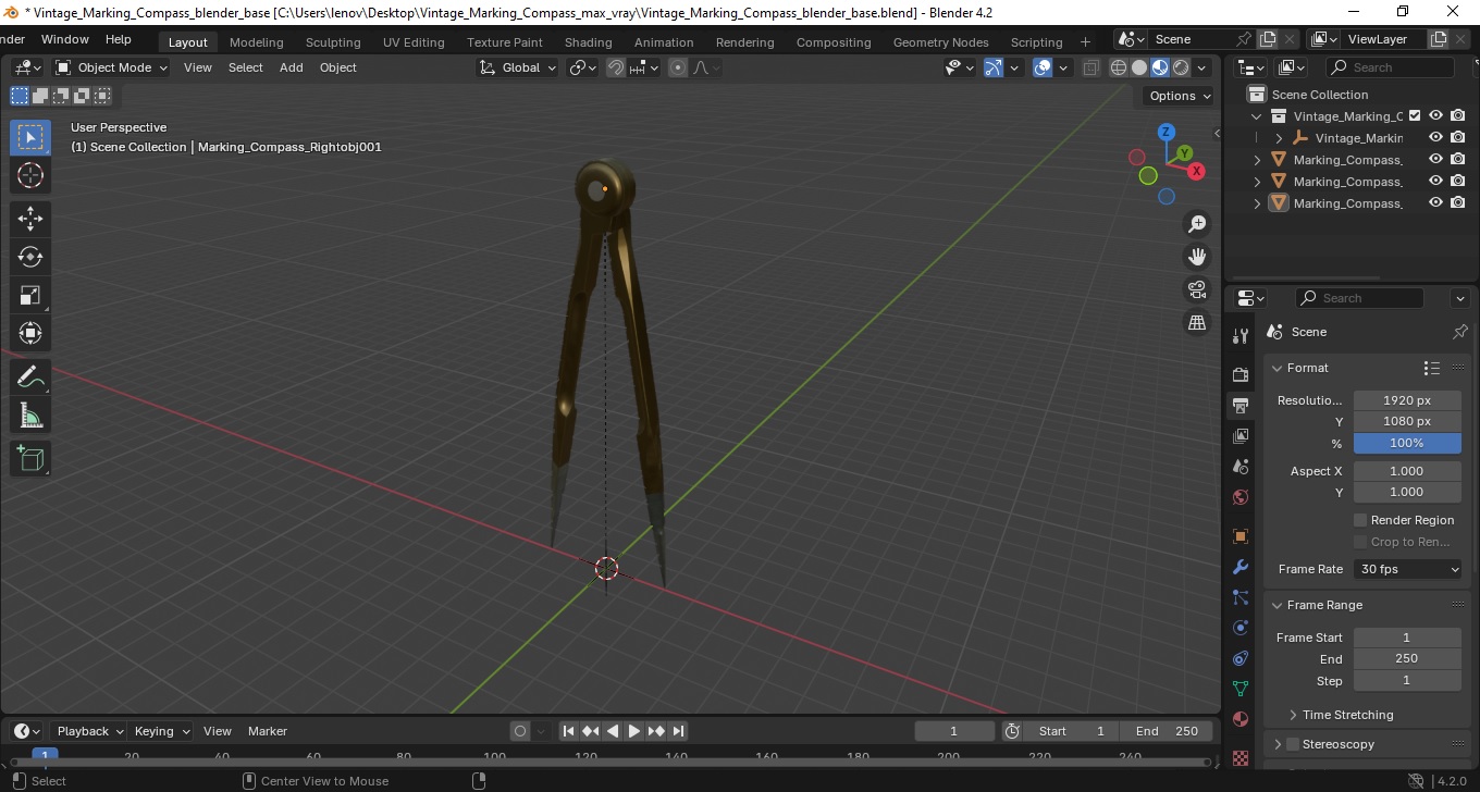 3D Vintage Marking Compass model