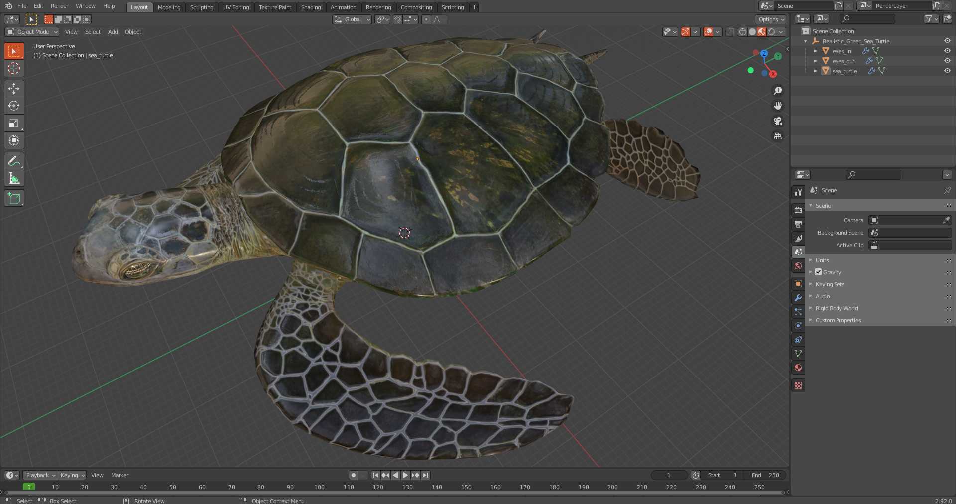 3D Realistic Green Sea Turtle