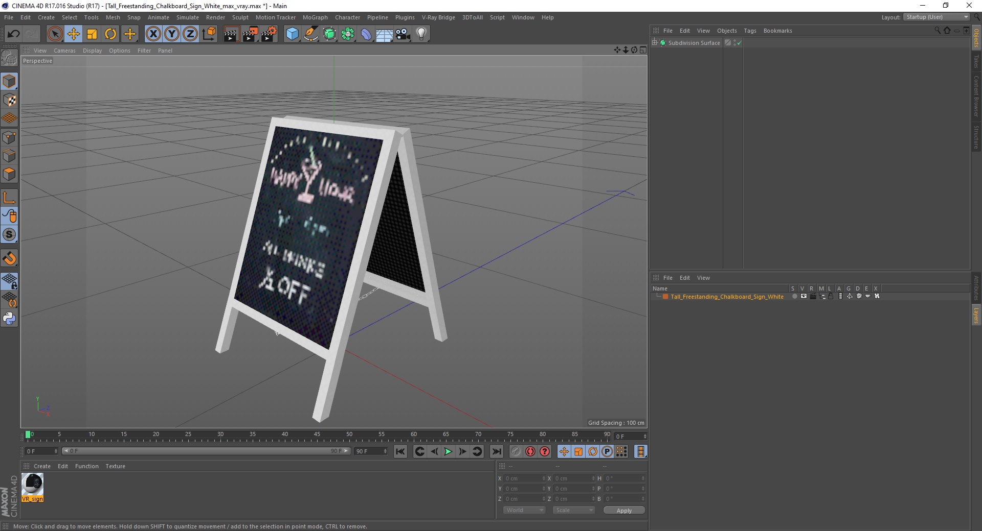 Tall Freestanding Chalkboard Sign White 3D model