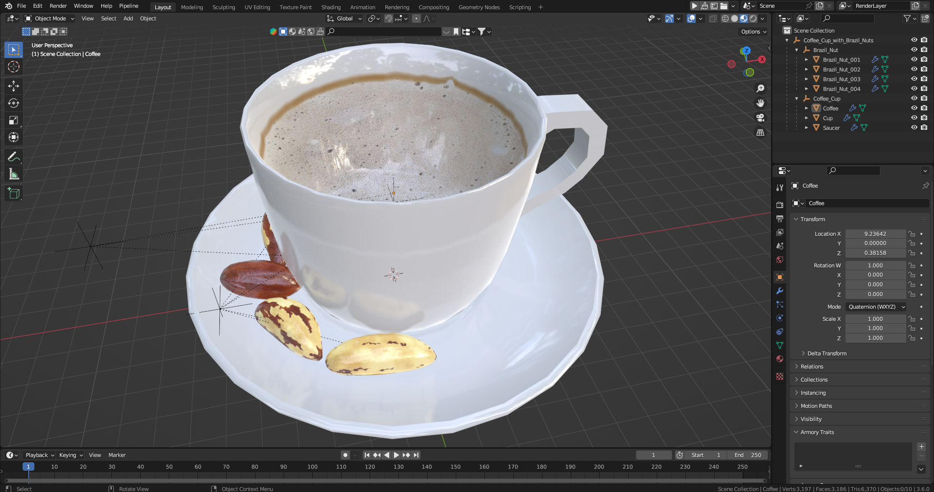 Coffee Cup with Brazil Nuts 3D