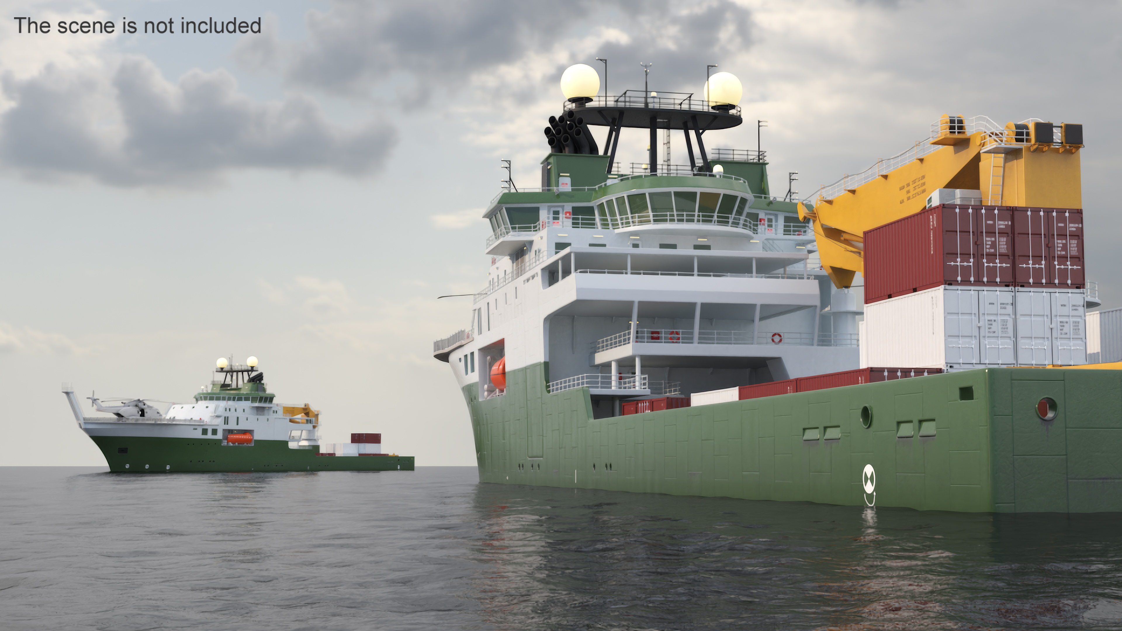 3D Research Vessel with Helicopter and Containers