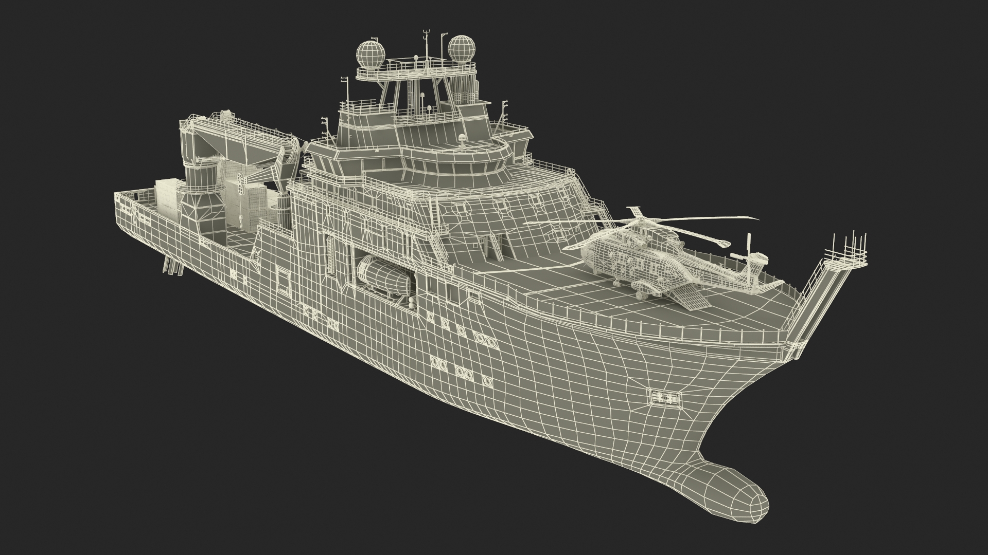 3D Research Vessel with Helicopter and Containers