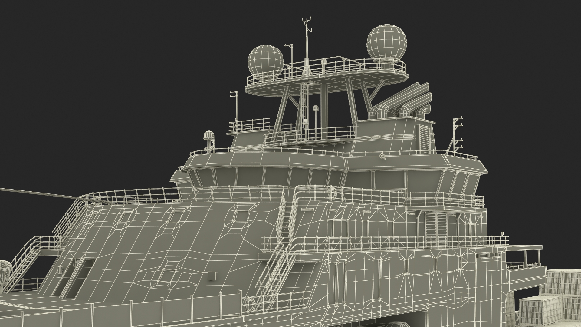 3D Research Vessel with Helicopter and Containers