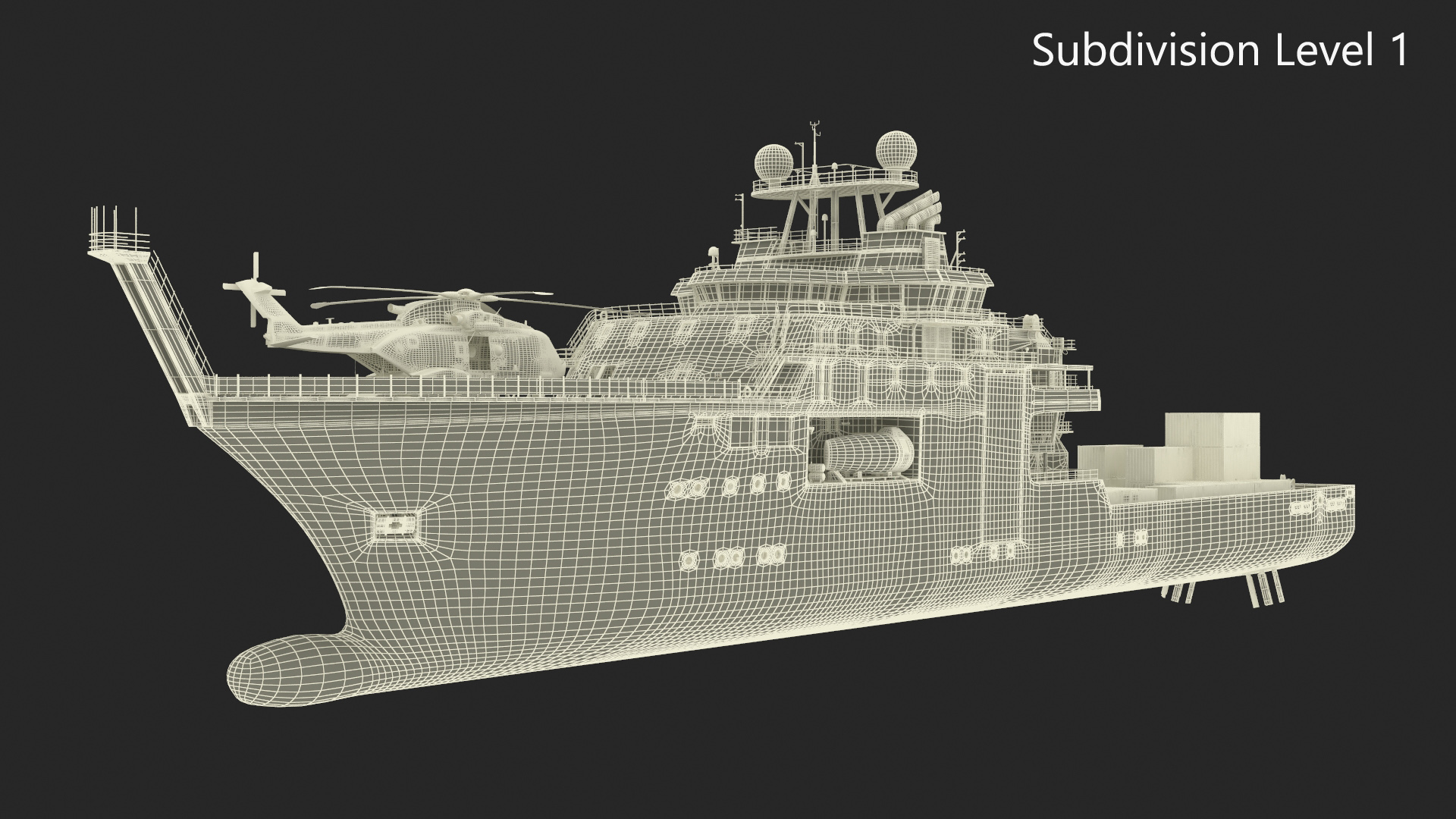 3D Research Vessel with Helicopter and Containers