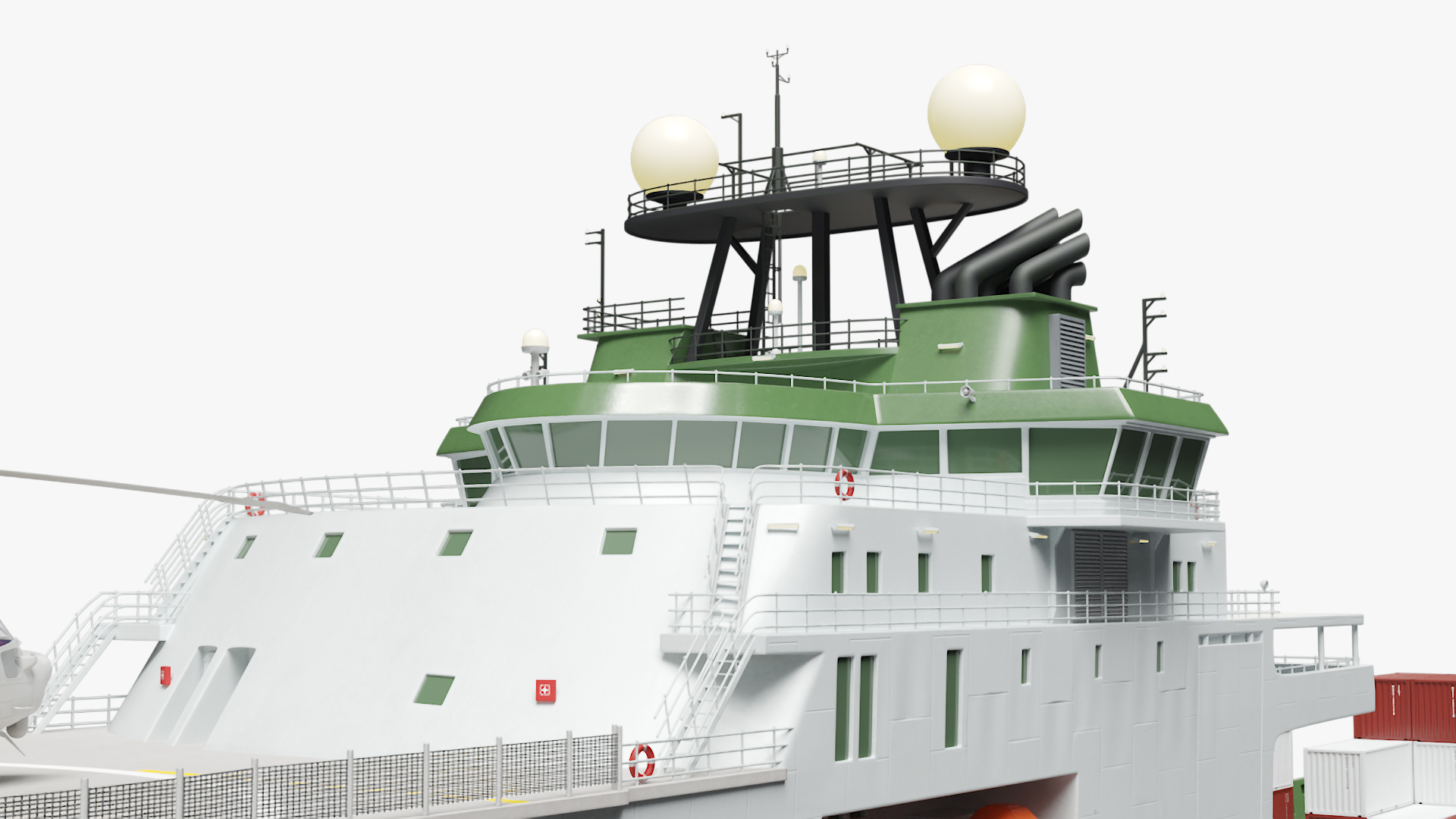 3D Research Vessel with Helicopter and Containers