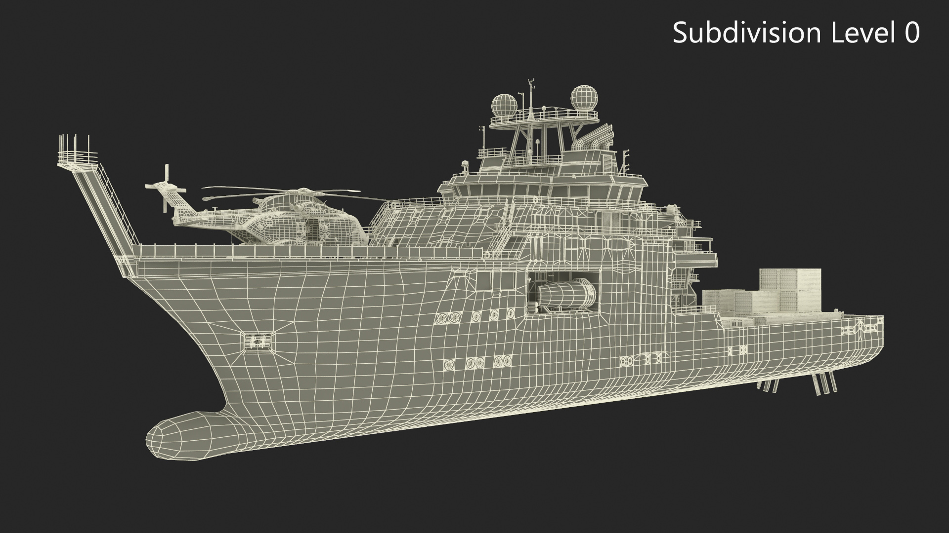 3D Research Vessel with Helicopter and Containers