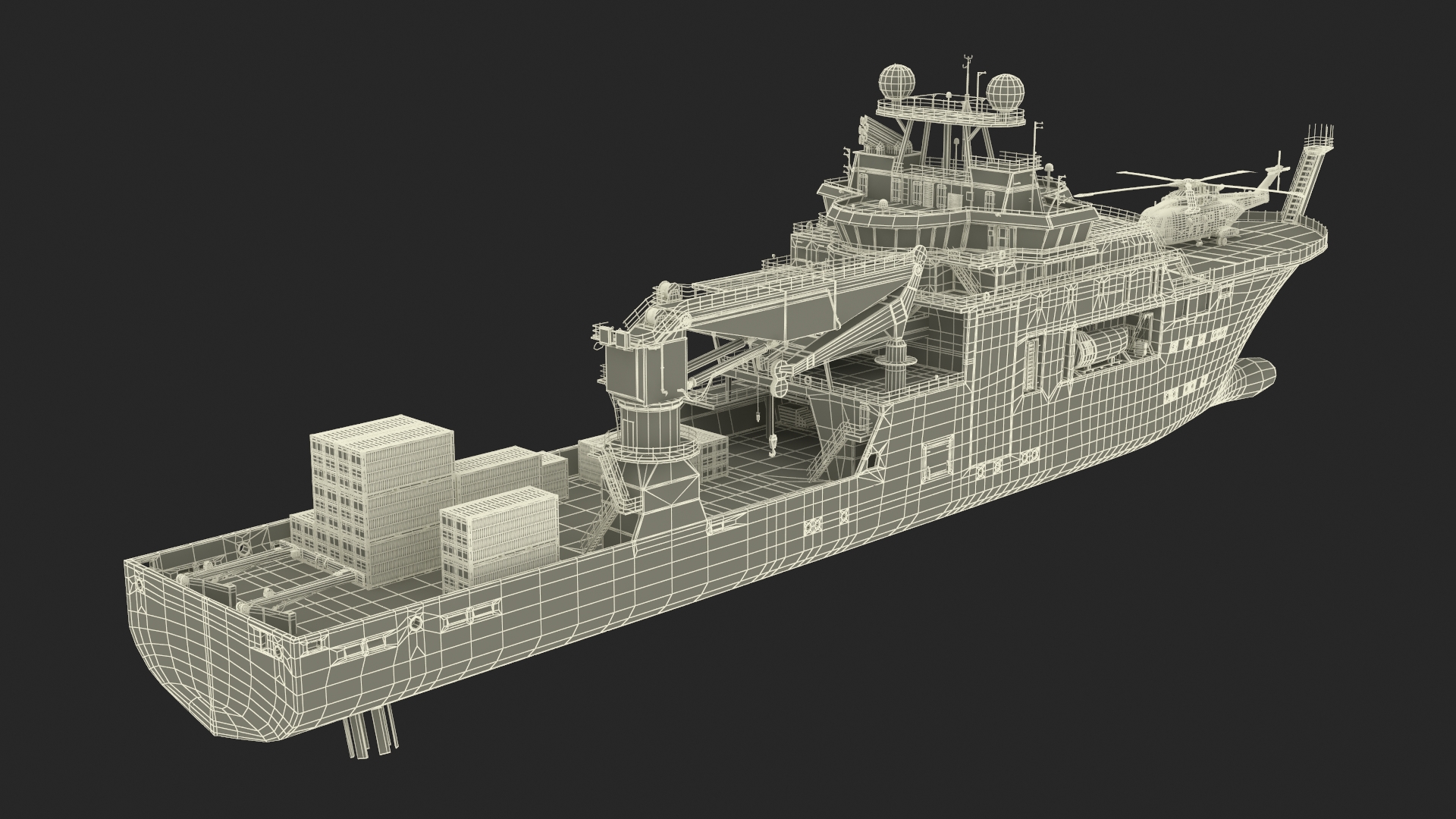 3D Research Vessel with Helicopter and Containers