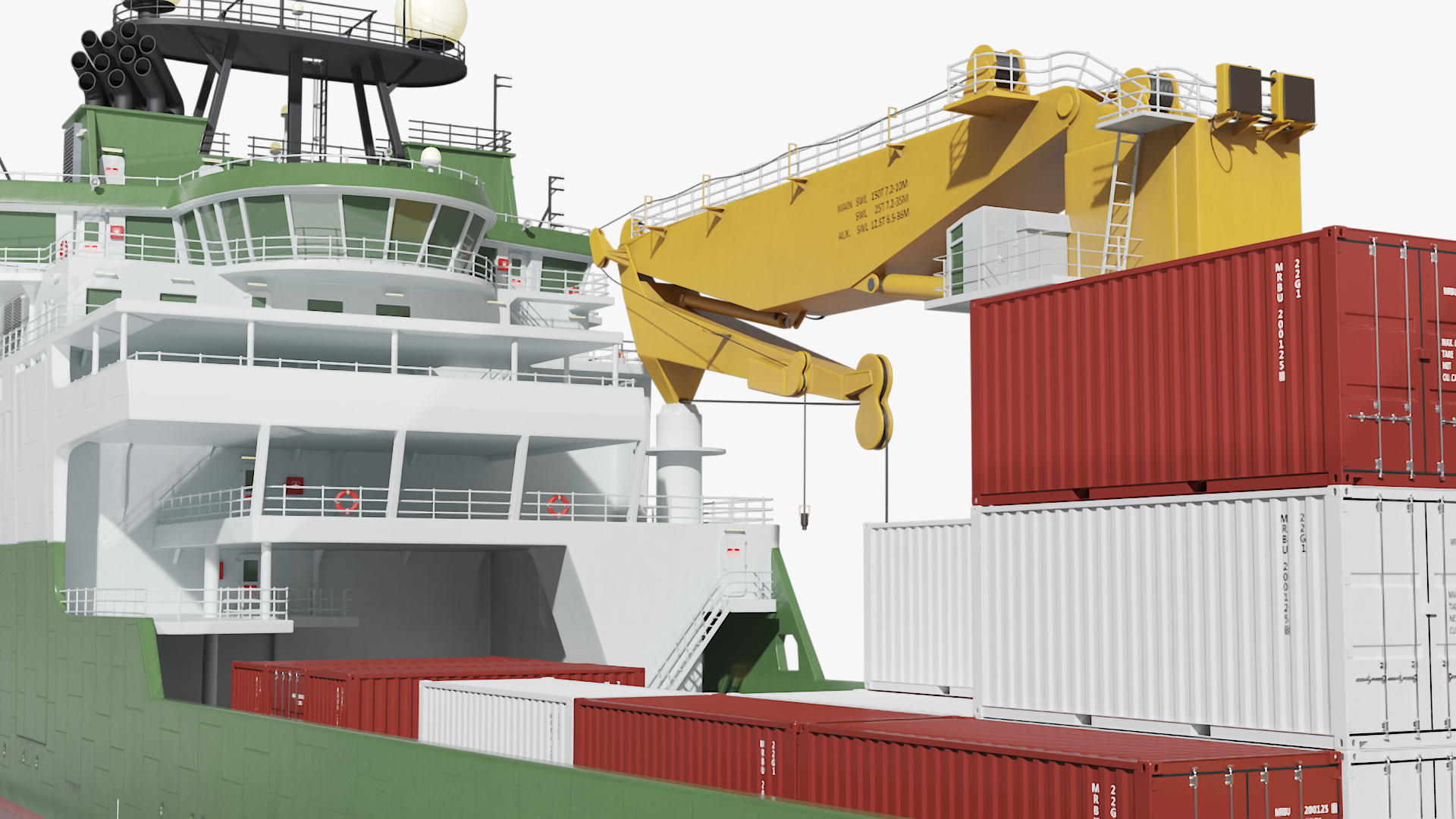 3D Research Vessel with Helicopter and Containers