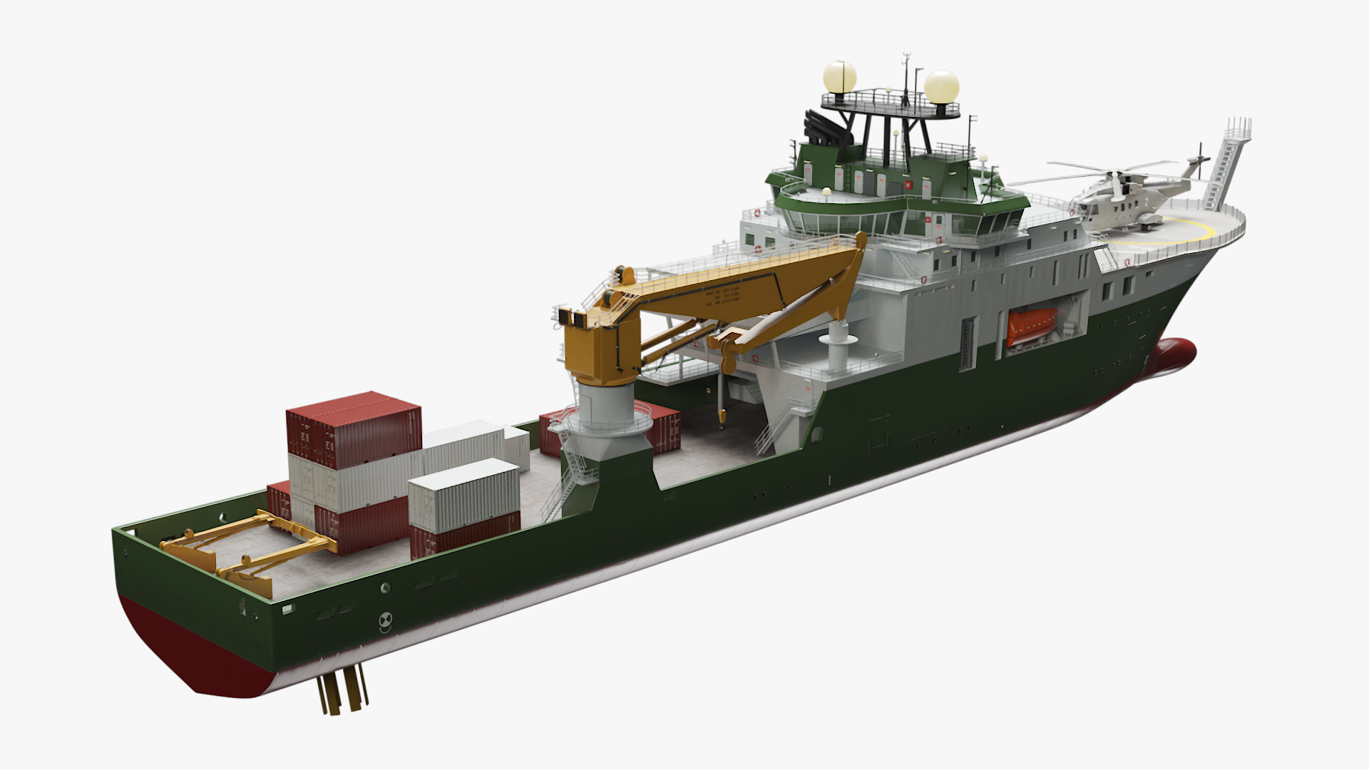 3D Research Vessel with Helicopter and Containers