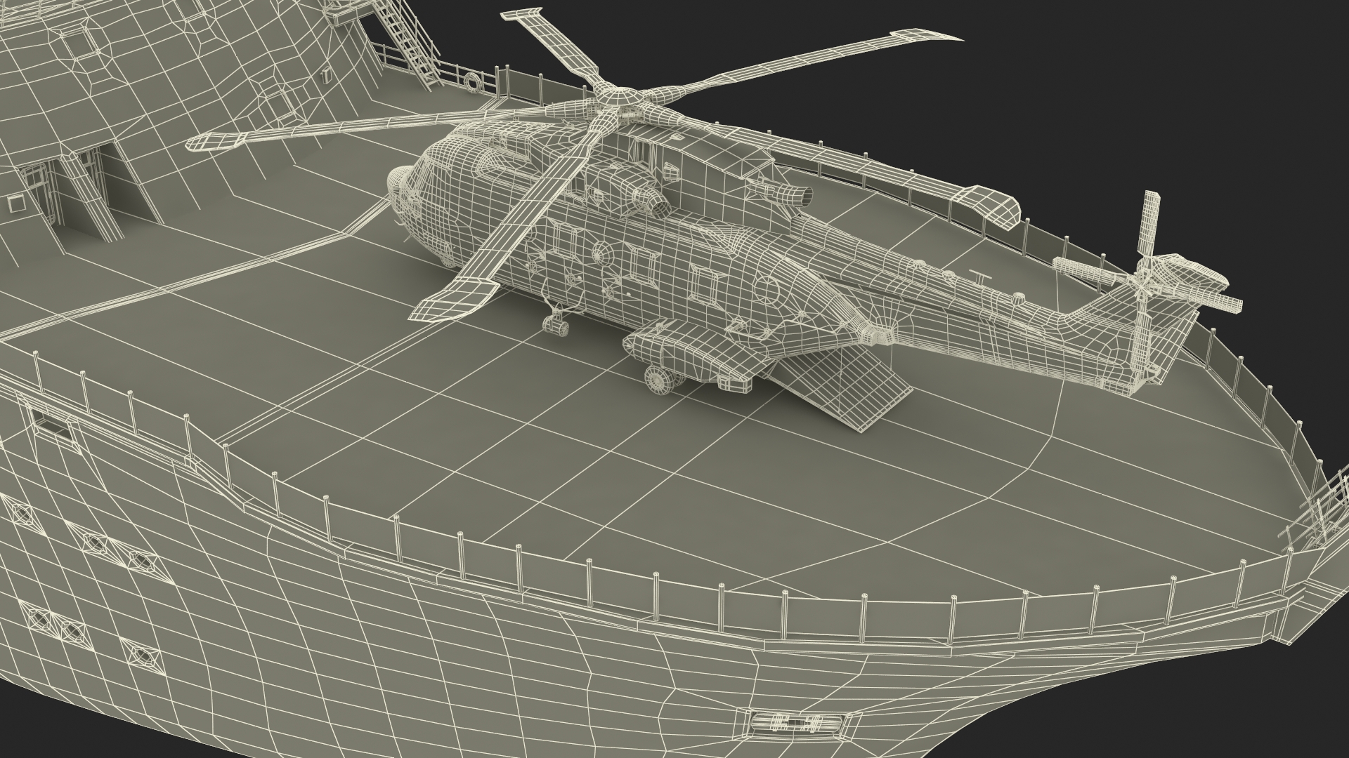 3D Research Vessel with Helicopter and Containers