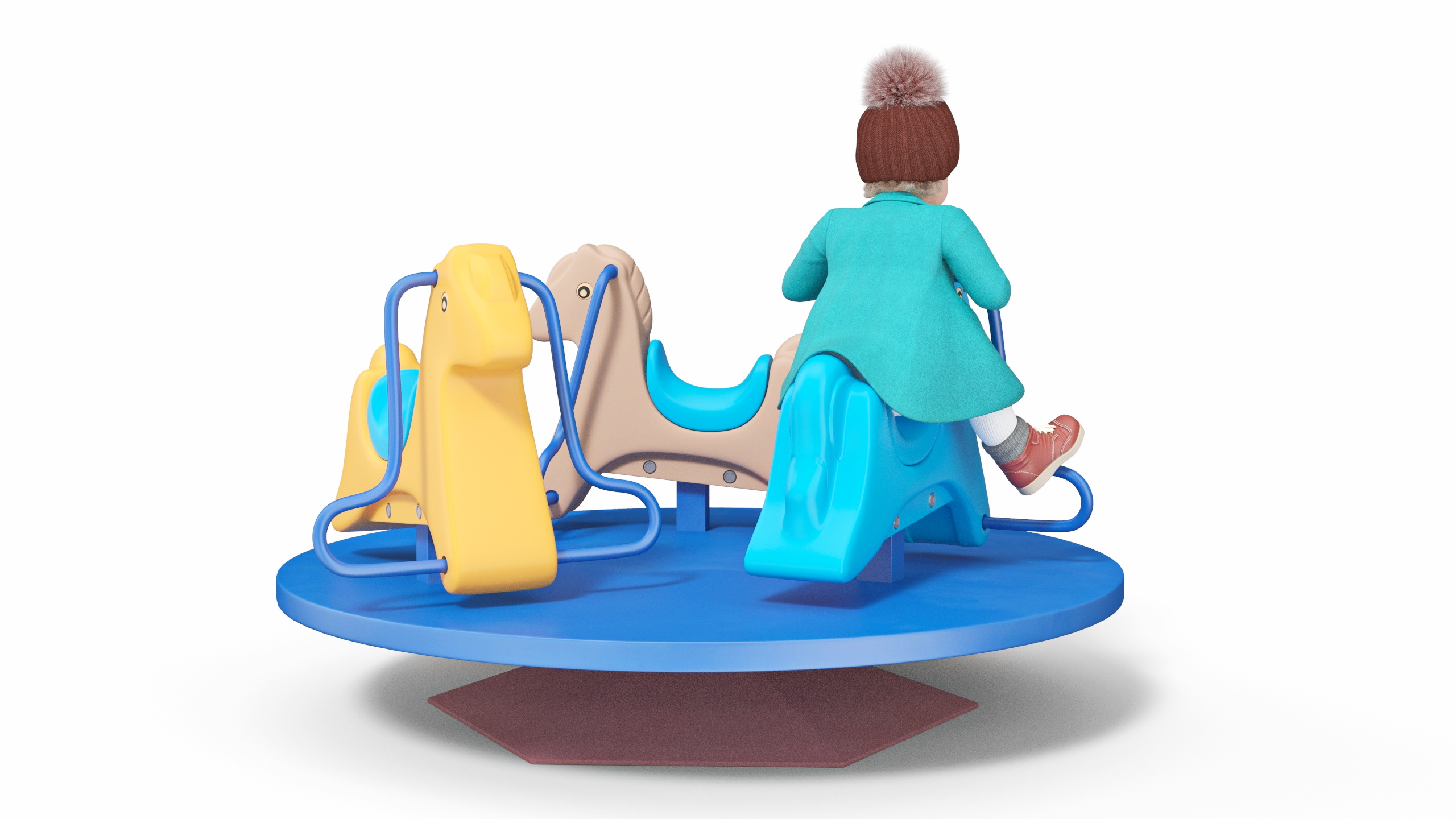 Baby Girl on Carousel Fur Rigged 3D