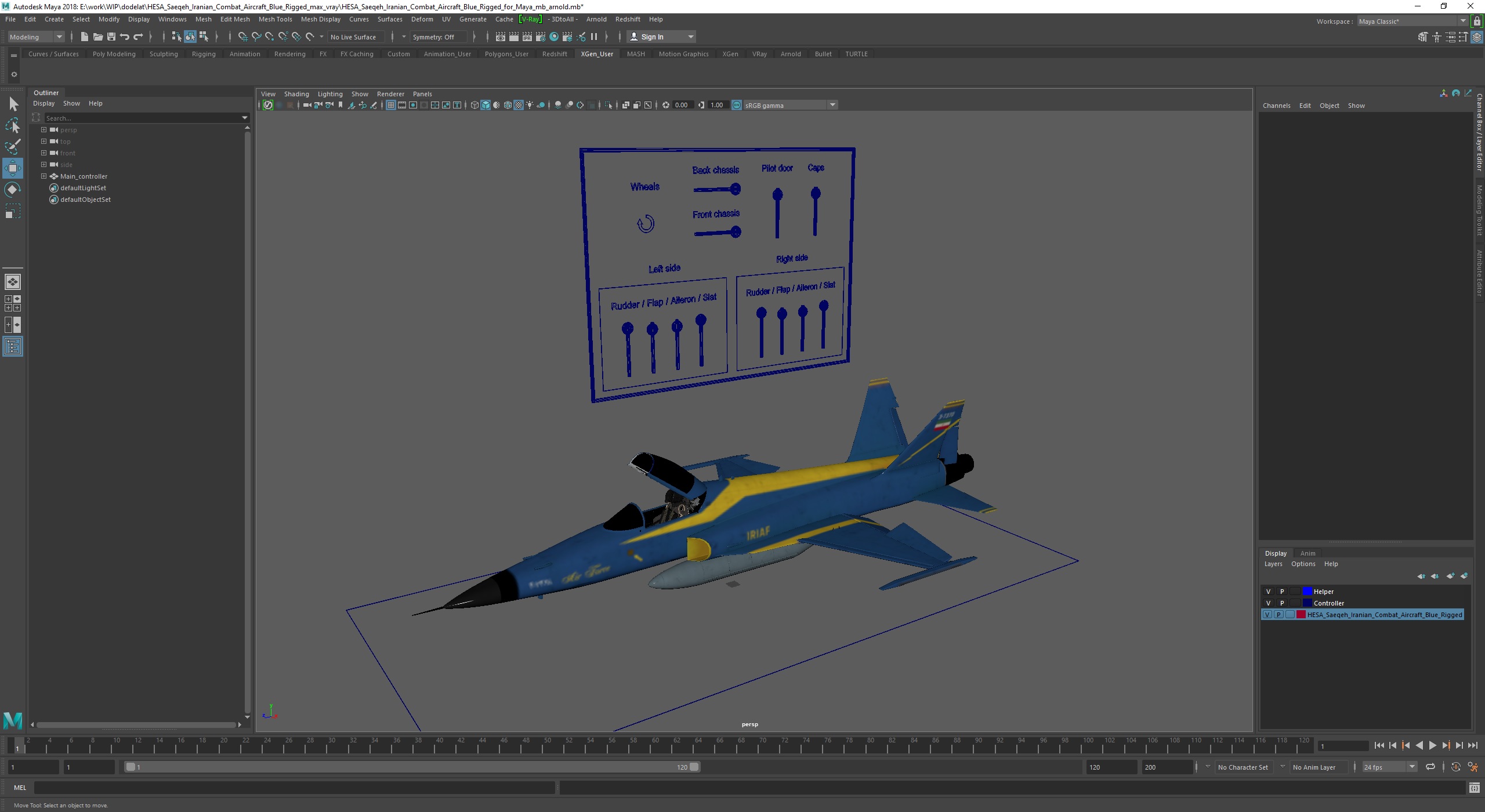 3D HESA Saeqeh Iranian Combat Aircraft Blue Rigged for Maya