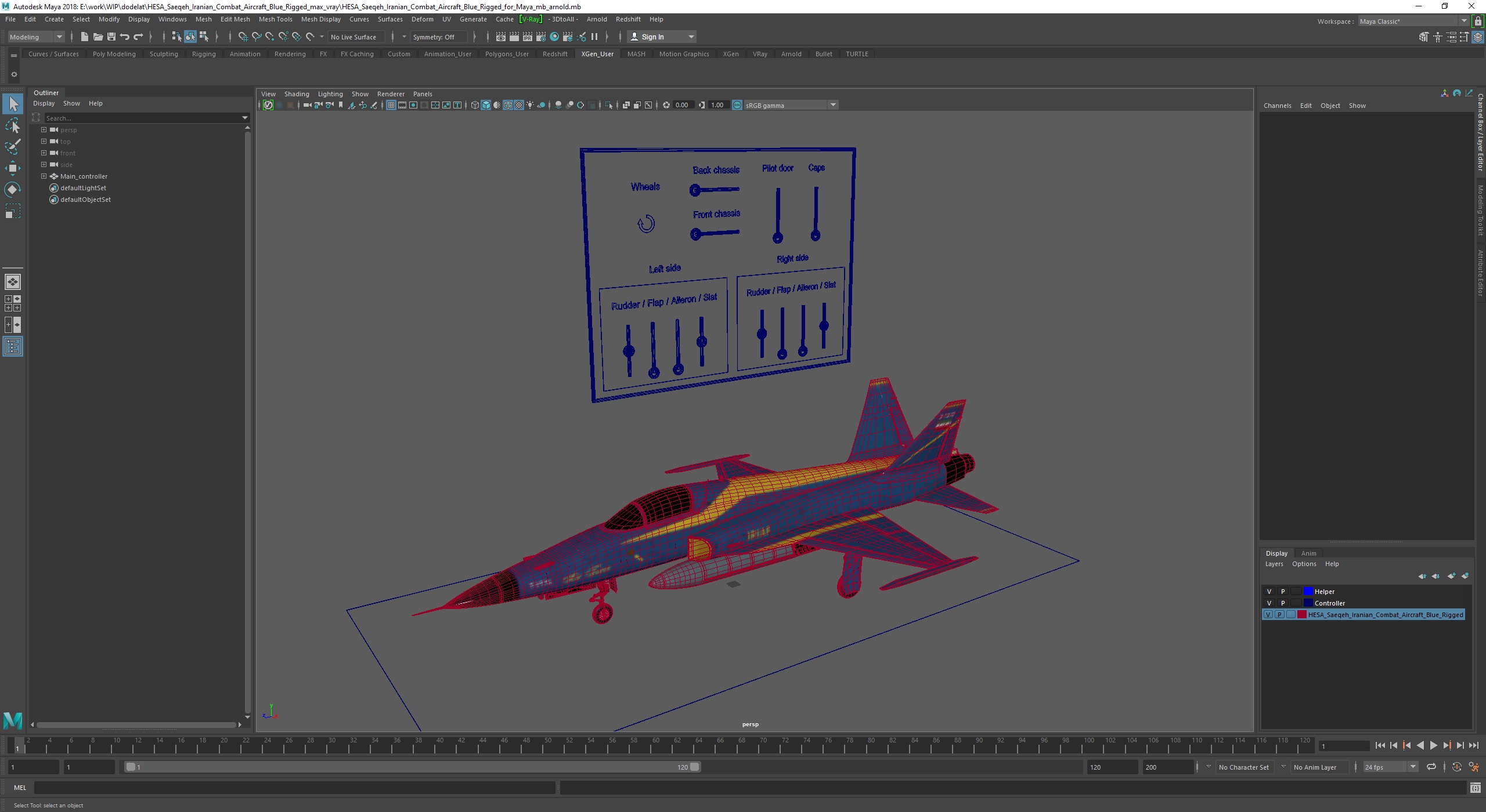 3D HESA Saeqeh Iranian Combat Aircraft Blue Rigged for Maya