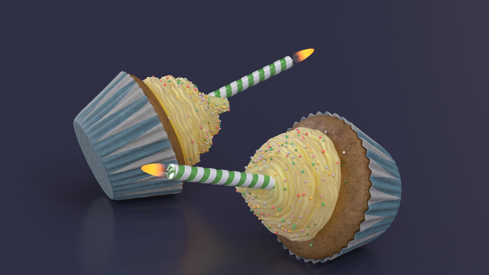 Birthday Cupcake and Candle 3D