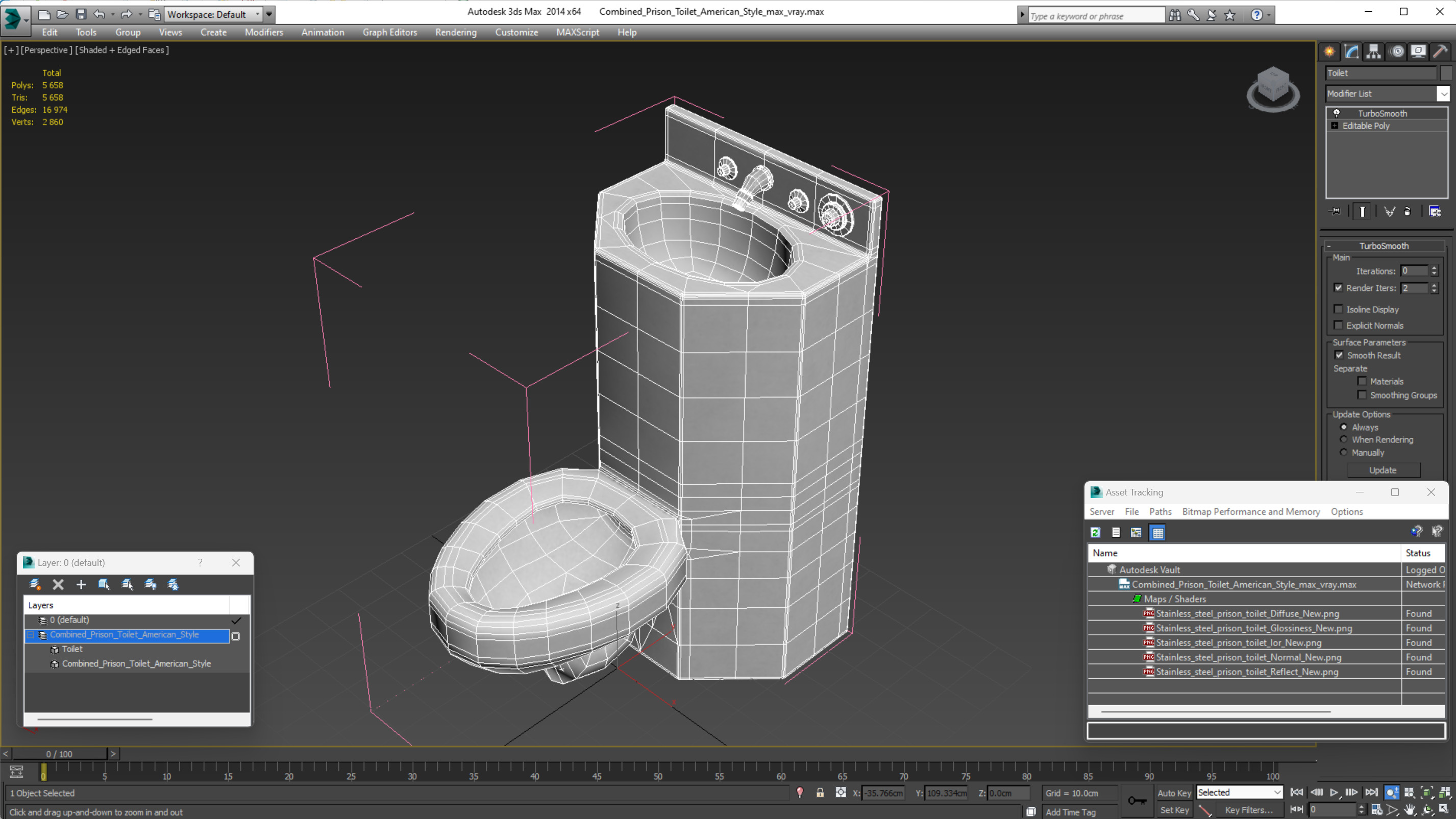 Combined Prison Toilet American Style 3D