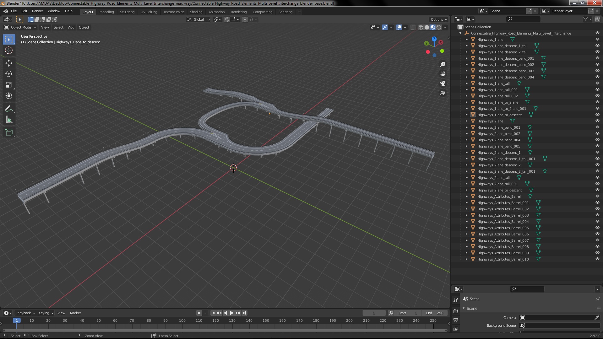 Connectable Highway Road Elements Multi Level Interchange 3D